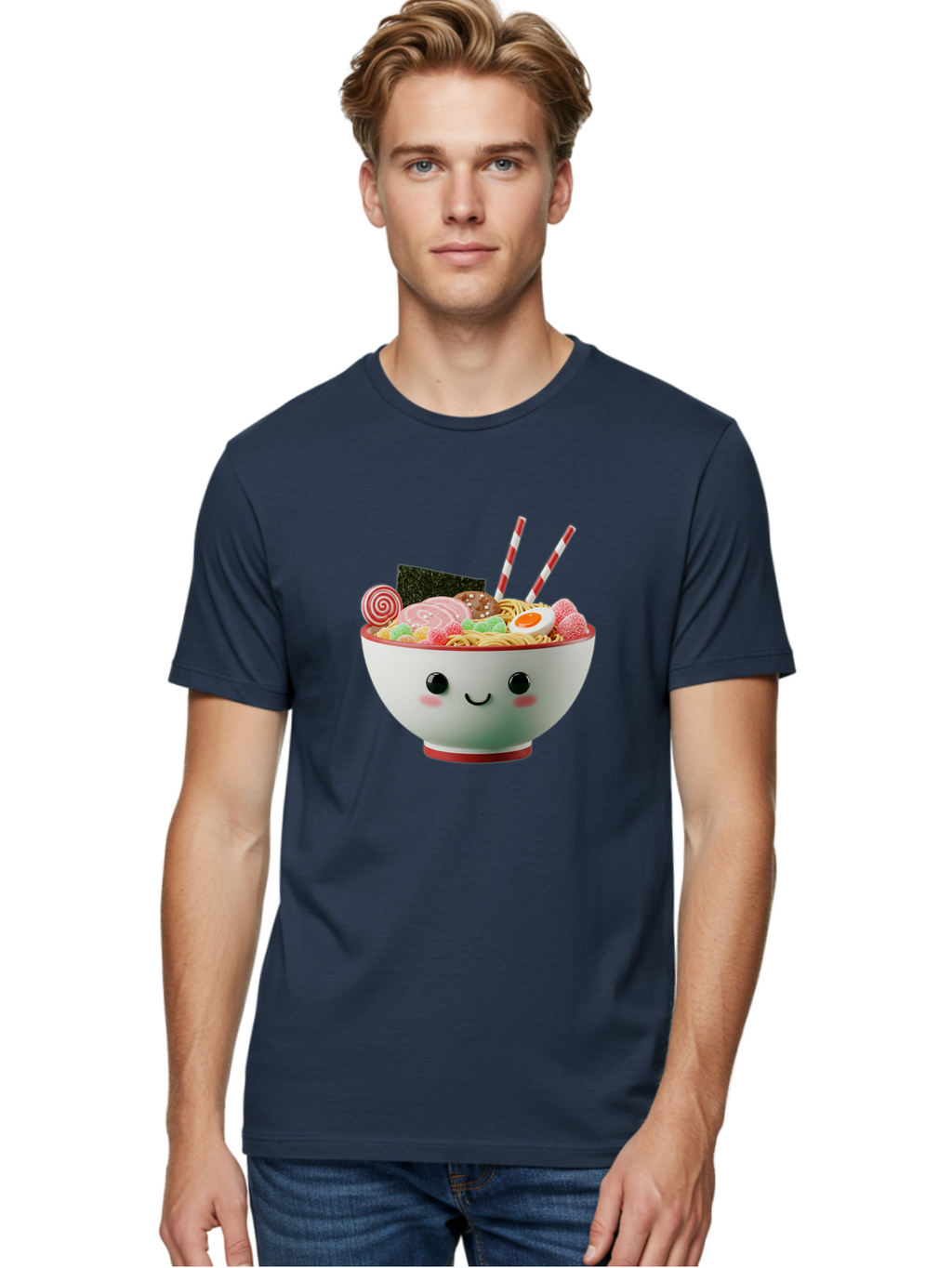 Bowl-Of-Ramen Men'S Graphic Tee, 100% Cotton, Comfortable Casual Summer Wear, Machine Washable, Kawaii Ramen Bowl, Cartoon Noodles, Cute Japanese Food, Happy Meal, Animated Bowl, Kawaii Culture, Japanese Cuisine, Ramen Love, Foodie Art, Bae362