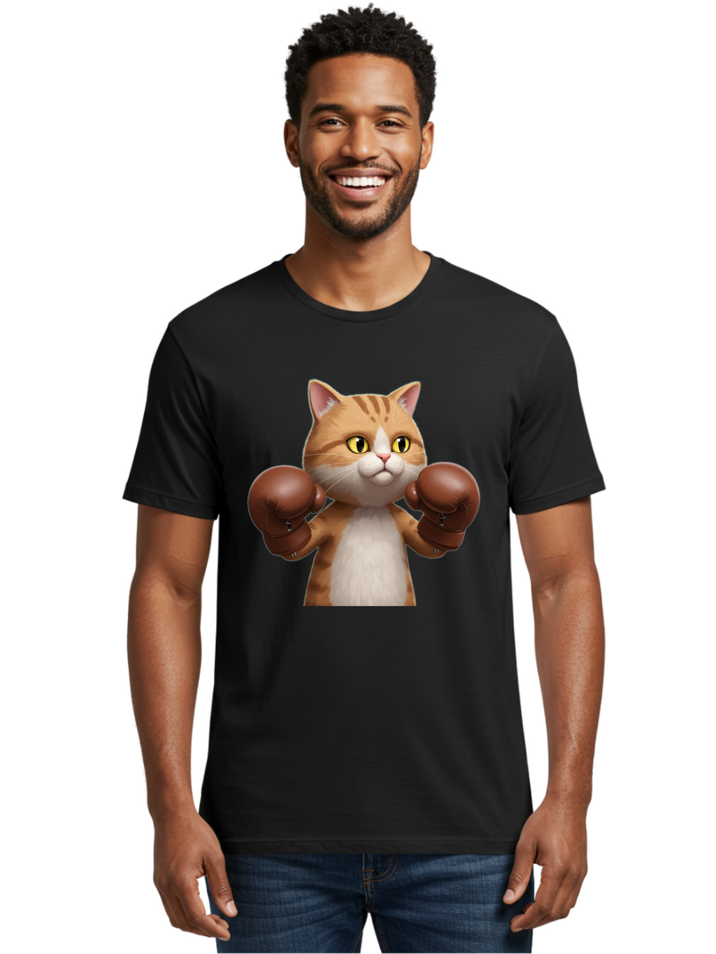 Boxing-Cat Men'S Graphic Tee, 100% Cotton, Comfortable Casual Summer Wear, Machine Washable, Cartoon Cat, Boxing Gloves, Funny Animal, Humor, Playful Cat, Adorable Feline, Boxing Stance, Cute Cat, Comedic Character Bae364