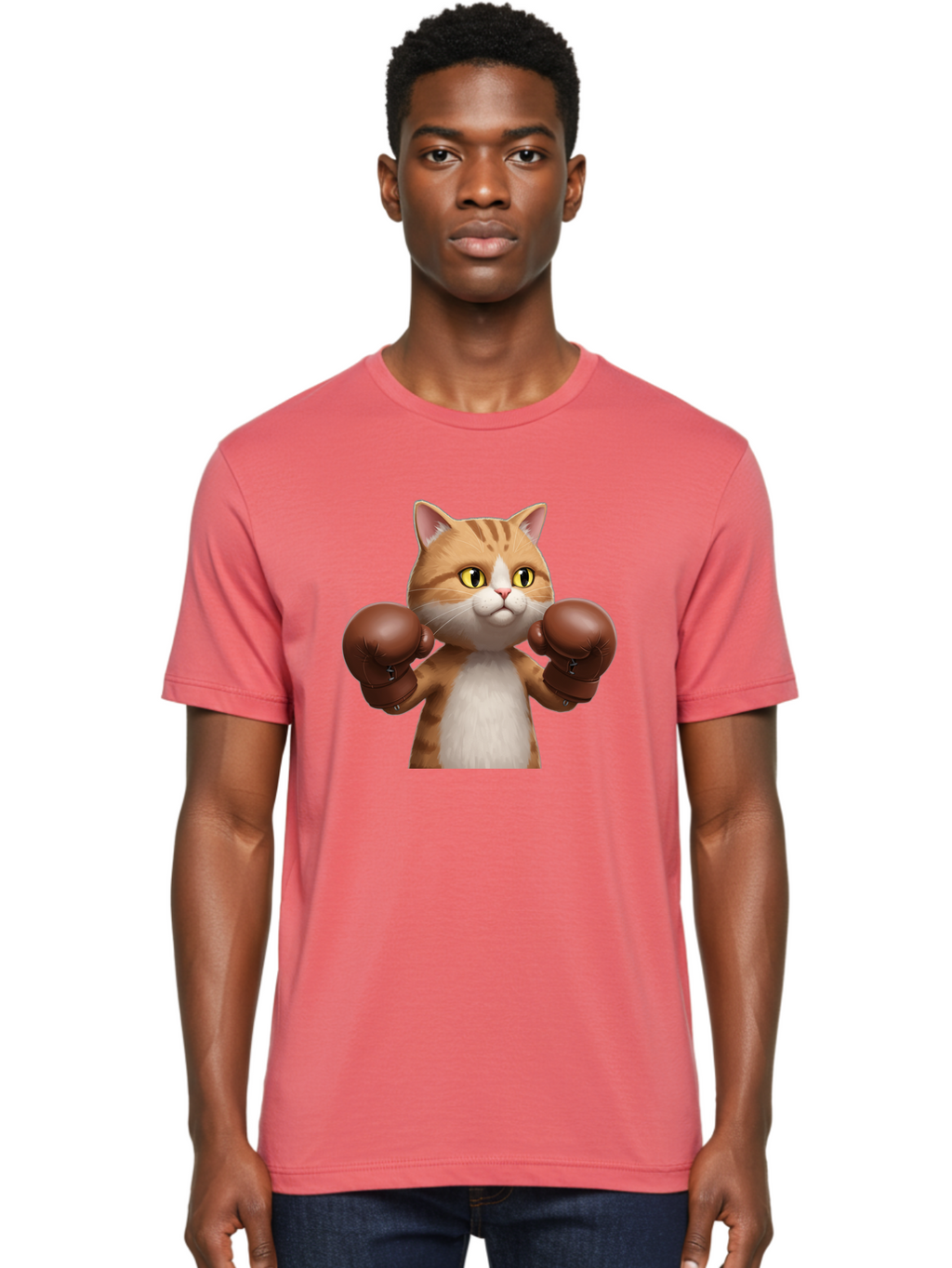 Boxing-Cat Men'S Graphic Tee, 100% Cotton, Comfortable Casual Summer Wear, Machine Washable, Cartoon Cat, Boxing Gloves, Funny Animal, Humor, Playful Cat, Adorable Feline, Boxing Stance, Cute Cat, Comedic Character Bae364