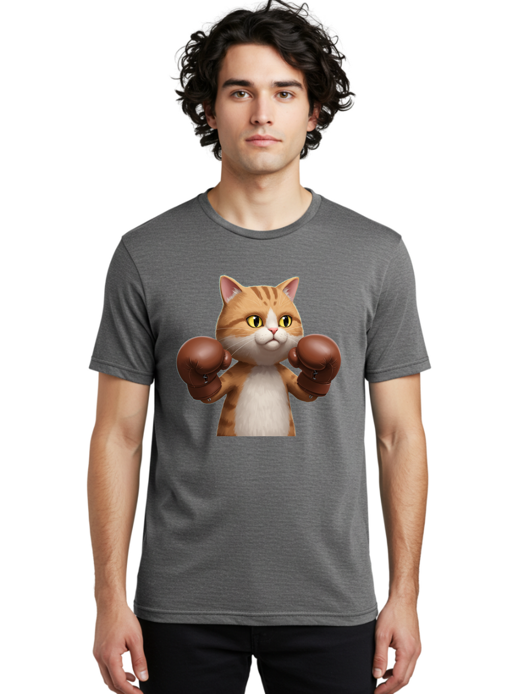 Boxing-Cat Men'S Graphic Tee, 100% Cotton, Comfortable Casual Summer Wear, Machine Washable, Cartoon Cat, Boxing Gloves, Funny Animal, Humor, Playful Cat, Adorable Feline, Boxing Stance, Cute Cat, Comedic Character Bae364