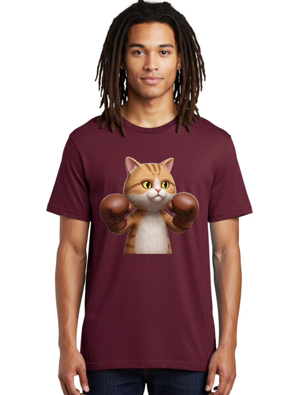 Boxing-Cat Men'S Graphic Tee, 100% Cotton, Comfortable Casual Summer Wear, Machine Washable, Cartoon Cat, Boxing Gloves, Funny Animal, Humor, Playful Cat, Adorable Feline, Boxing Stance, Cute Cat, Comedic Character Bae364