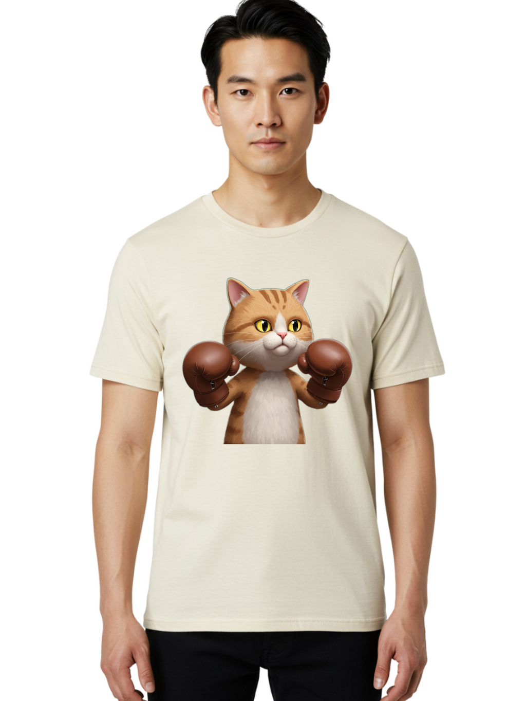 Boxing-Cat Men'S Graphic Tee, 100% Cotton, Comfortable Casual Summer Wear, Machine Washable, Cartoon Cat, Boxing Gloves, Funny Animal, Humor, Playful Cat, Adorable Feline, Boxing Stance, Cute Cat, Comedic Character Bae364