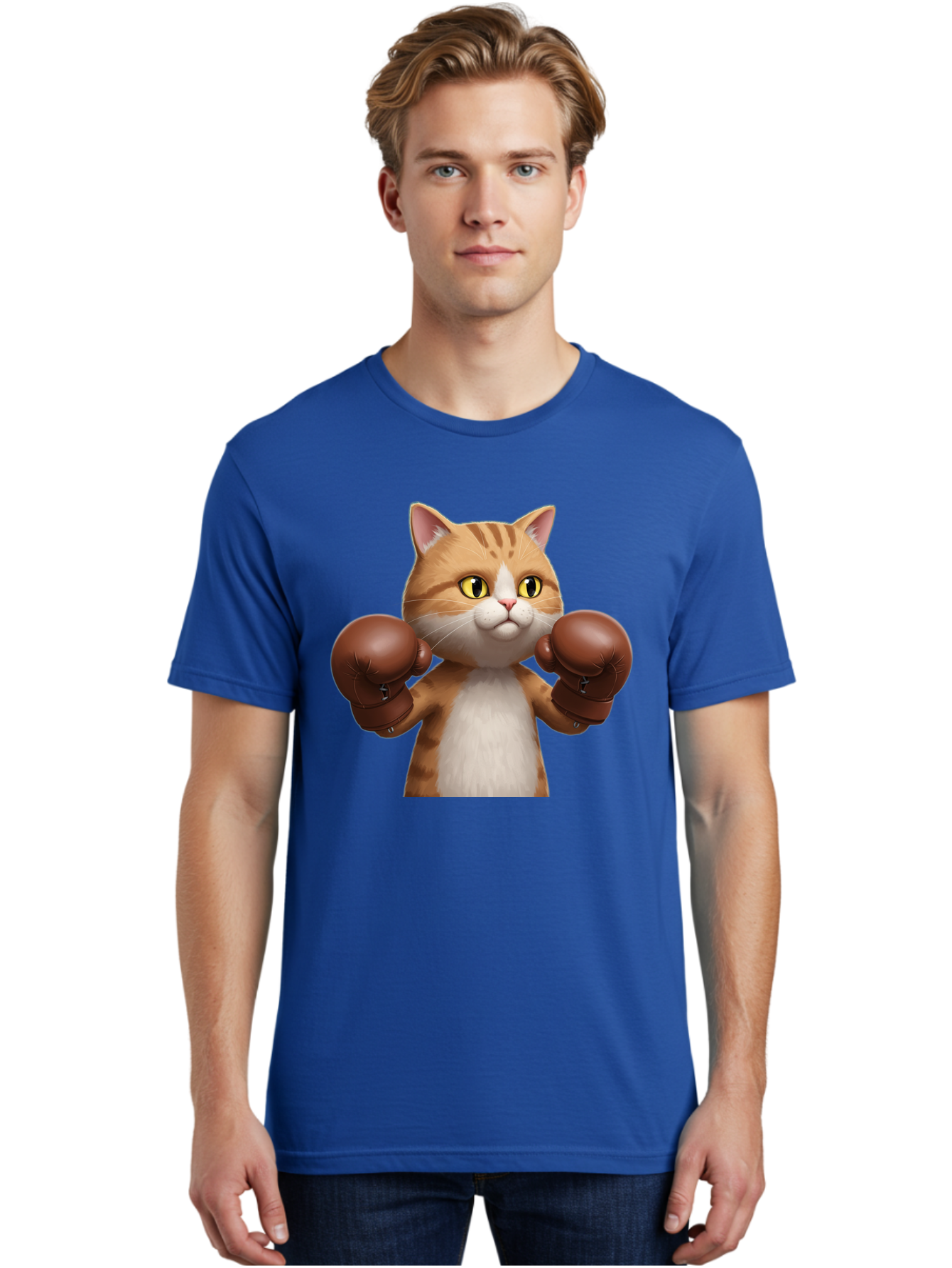 Boxing-Cat Men'S Graphic Tee, 100% Cotton, Comfortable Casual Summer Wear, Machine Washable, Cartoon Cat, Boxing Gloves, Funny Animal, Humor, Playful Cat, Adorable Feline, Boxing Stance, Cute Cat, Comedic Character Bae364
