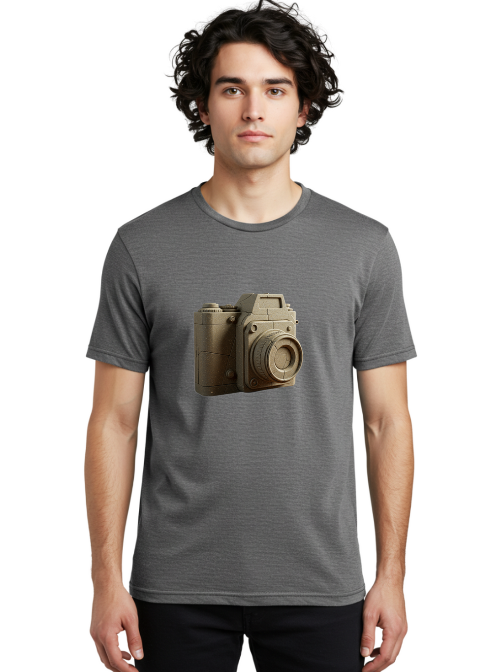 Brown-Camera Men'S Graphic Tee, 100% Cotton, Comfortable Casual Summer Wear, Machine Washable, 3D Camera, Digital Camera, Photography Equipment, Camera Lens, Camera Body, Rendering, 3D Modeling, Computer-Generated Imagery, Studio Shot, Bae365