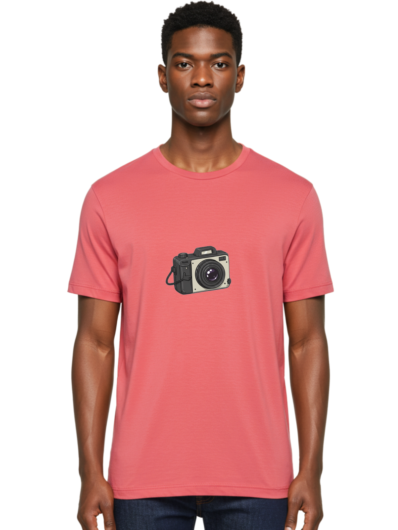 Camera-1 Men'S Graphic Tee, 100% Cotton, Comfortable Casual Summer Wear, Machine Washable, Illustrated Camera, Photography Equipment, Camera Lens, Black And Silver, Camera Strap, Digital Camera, Photography Gear, Camera Illustration Bae366