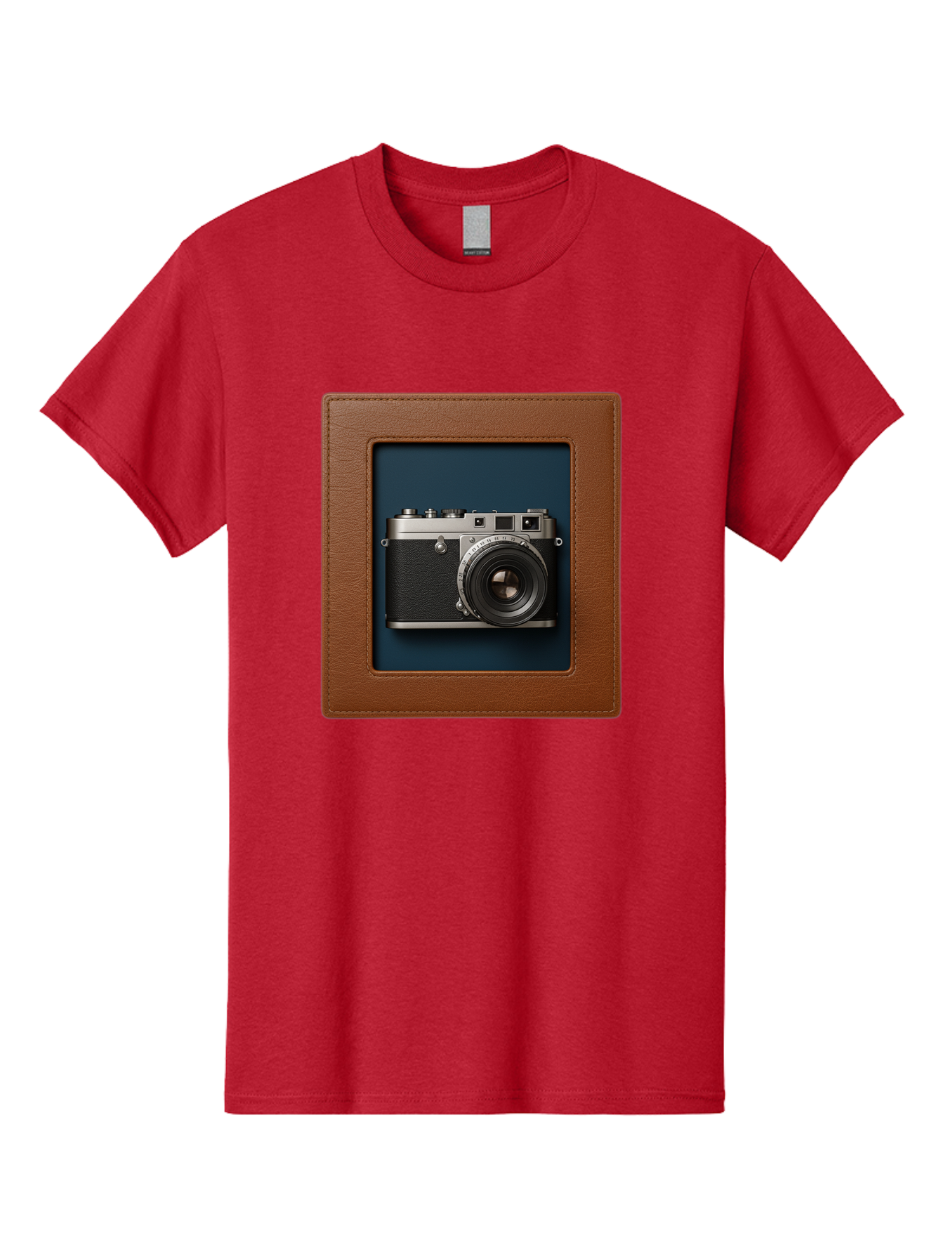 Camera-2 Men'S Graphic Tee, 100% Cotton, Comfortable Casual Summer Wear, Machine Washable, Vintage Camera, Photography Equipment, Leica Camera, Classic Design, Retro Style, Brown Leather Case, Blue Background, Silver Accents Bae367