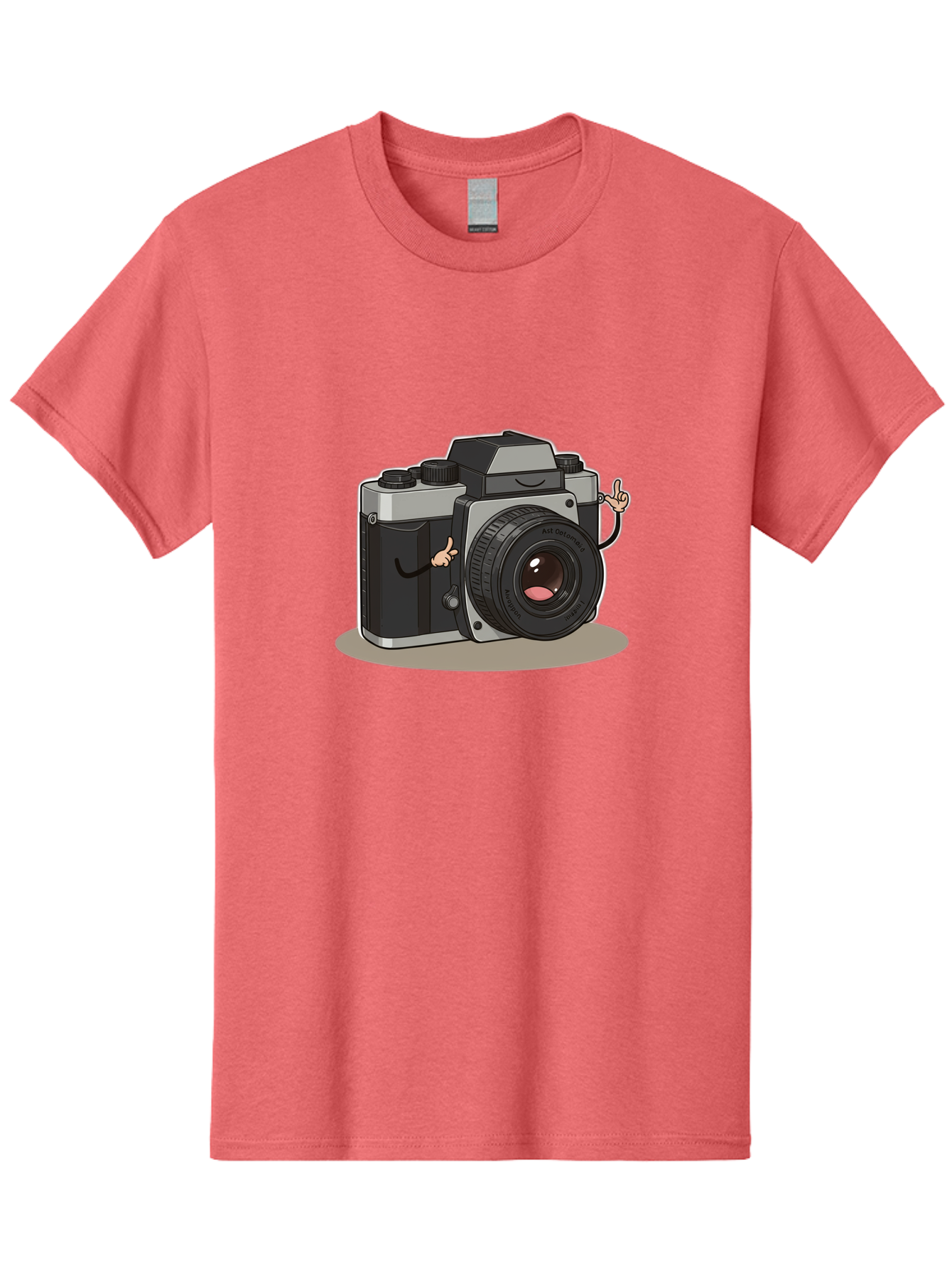 Camera-Character-1 Men'S Graphic Tee, 100% Cotton, Comfortable Casual Summer Wear, Machine Washable, Cartoon Camera, Character Design, Photography, Silver And Black Camera, Lens With Face, Hand Gestures, Funny, Quirky, Playful, Bae370