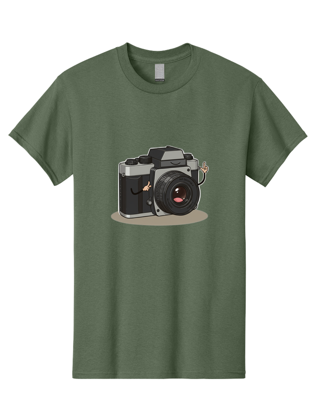 Camera-Character-1 Men'S Graphic Tee, 100% Cotton, Comfortable Casual Summer Wear, Machine Washable, Cartoon Camera, Character Design, Photography, Silver And Black Camera, Lens With Face, Hand Gestures, Funny, Quirky, Playful, Bae370