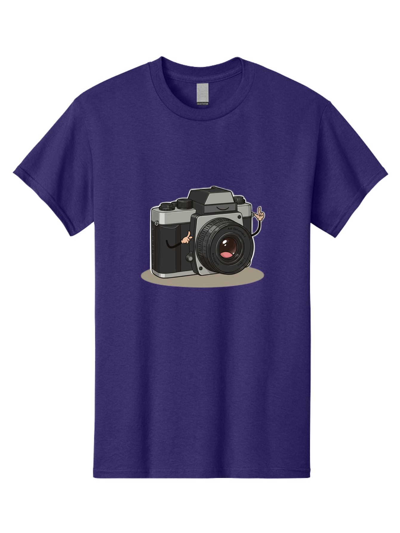 Camera-Character-1 Men'S Graphic Tee, 100% Cotton, Comfortable Casual Summer Wear, Machine Washable, Cartoon Camera, Character Design, Photography, Silver And Black Camera, Lens With Face, Hand Gestures, Funny, Quirky, Playful, Bae370