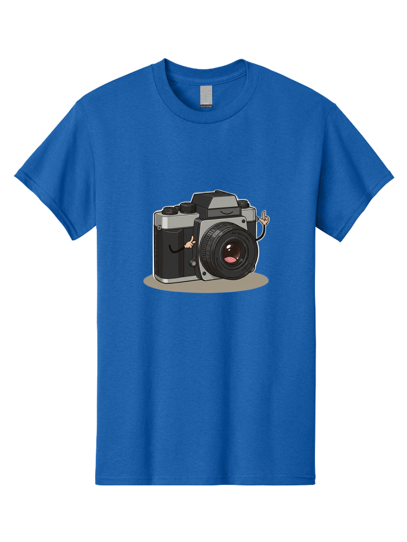 Camera-Character-1 Men'S Graphic Tee, 100% Cotton, Comfortable Casual Summer Wear, Machine Washable, Cartoon Camera, Character Design, Photography, Silver And Black Camera, Lens With Face, Hand Gestures, Funny, Quirky, Playful, Bae370