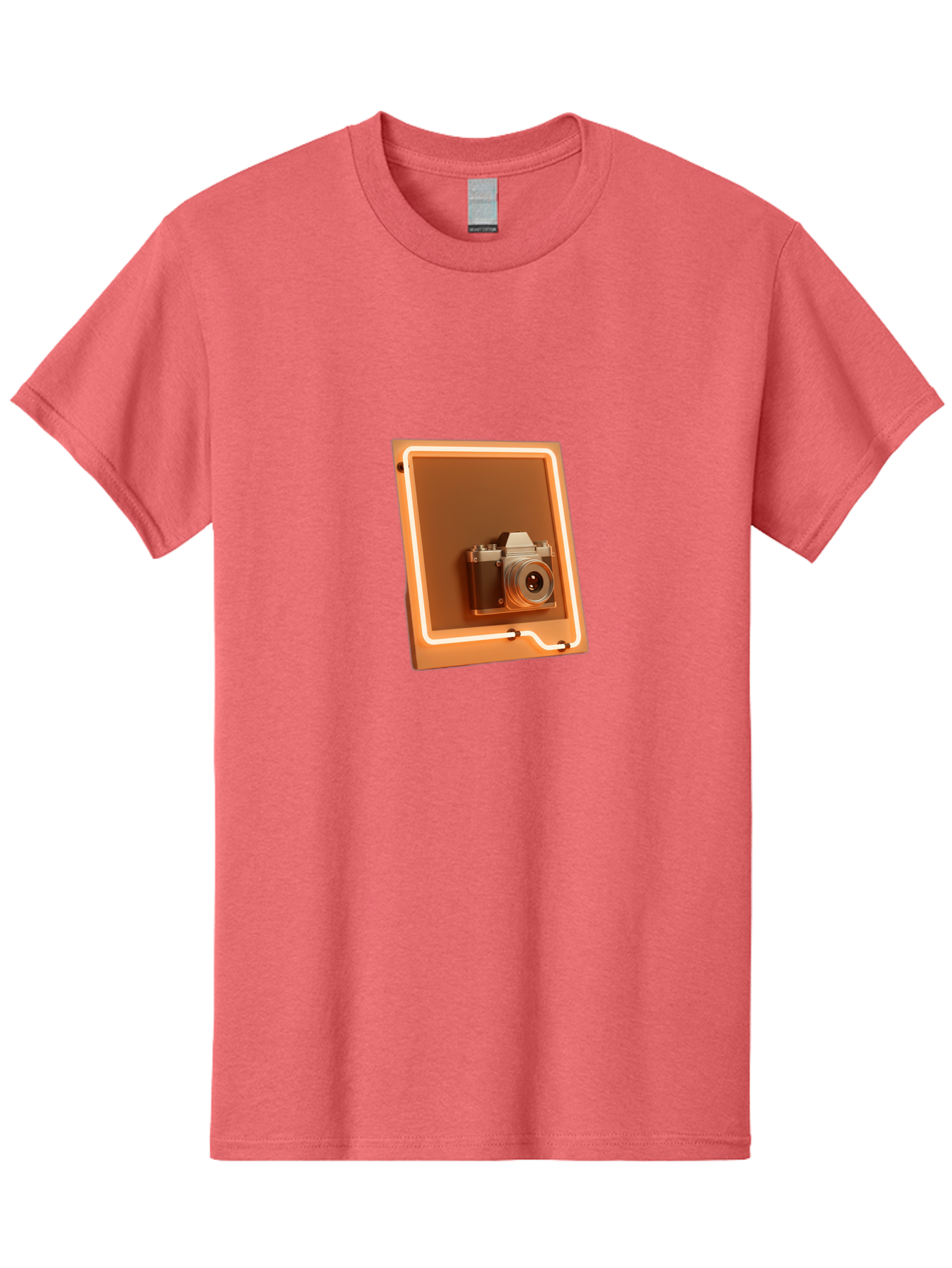 Camera-On-Tablet Men'S Graphic Tee, 100% Cotton, Comfortable Casual Summer Wear, Machine Washable, Digital Camera On Screen, Neon Light, Orange Glow, Camera Lens, Modern Technology, Photography, Digital Display, Futuristic Design Bae372