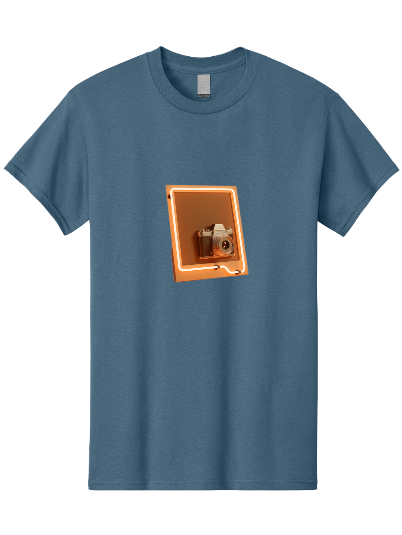 Camera-On-Tablet Men'S Graphic Tee, 100% Cotton, Comfortable Casual Summer Wear, Machine Washable, Digital Camera On Screen, Neon Light, Orange Glow, Camera Lens, Modern Technology, Photography, Digital Display, Futuristic Design Bae372