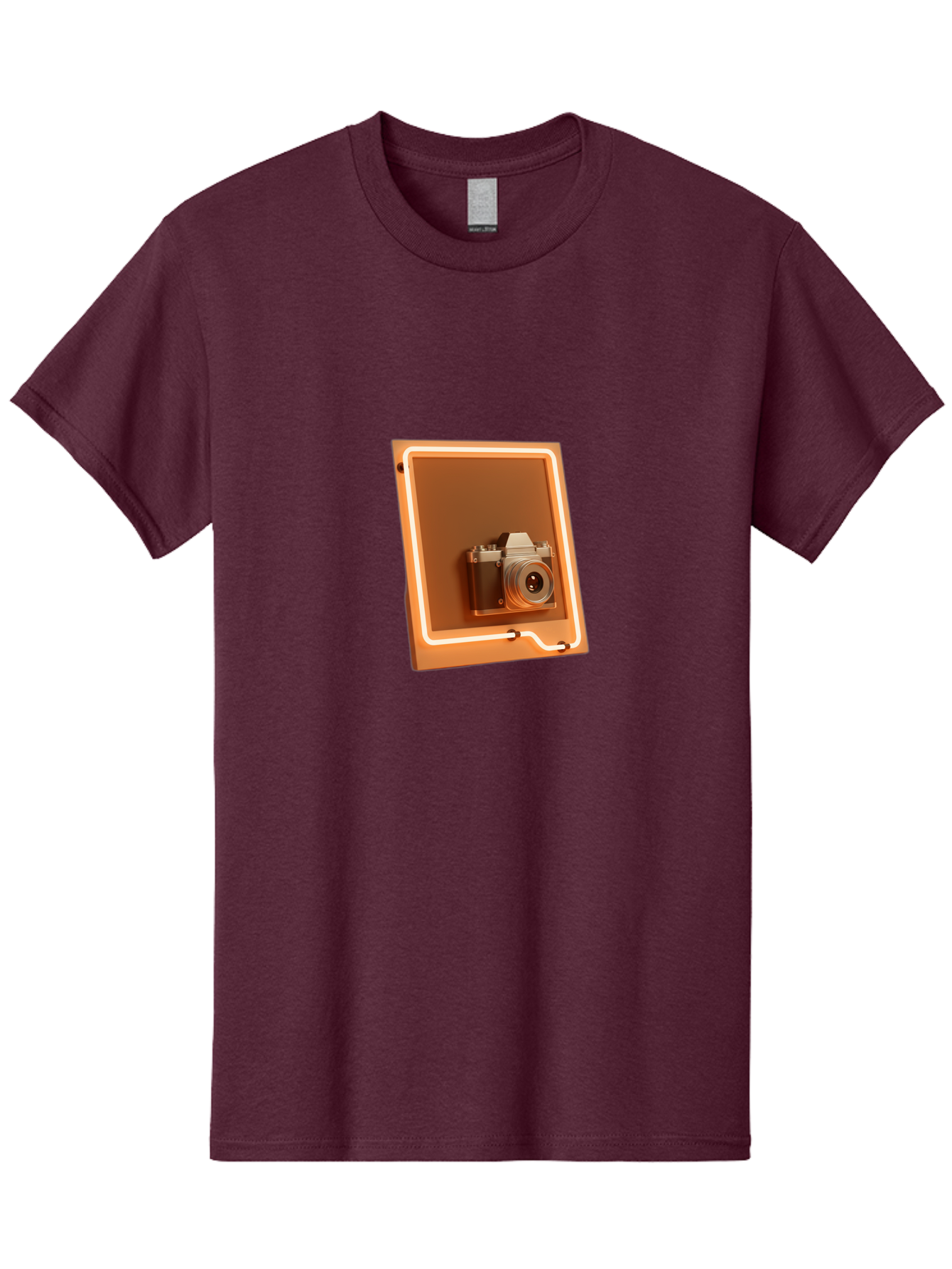 Camera-On-Tablet Men'S Graphic Tee, 100% Cotton, Comfortable Casual Summer Wear, Machine Washable, Digital Camera On Screen, Neon Light, Orange Glow, Camera Lens, Modern Technology, Photography, Digital Display, Futuristic Design Bae372