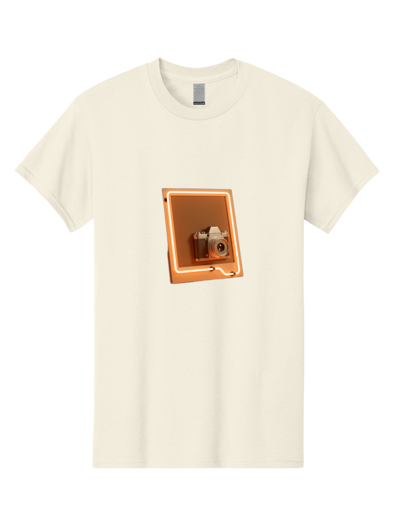 Camera-On-Tablet Men'S Graphic Tee, 100% Cotton, Comfortable Casual Summer Wear, Machine Washable, Digital Camera On Screen, Neon Light, Orange Glow, Camera Lens, Modern Technology, Photography, Digital Display, Futuristic Design Bae372
