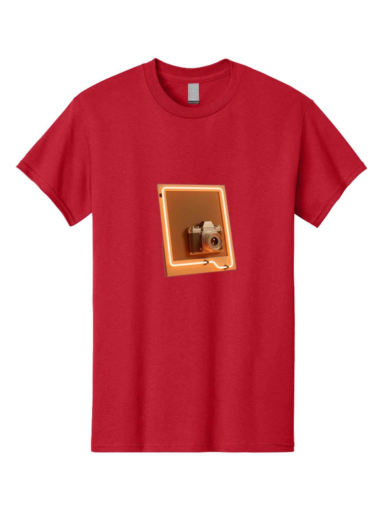 Camera-On-Tablet Men'S Graphic Tee, 100% Cotton, Comfortable Casual Summer Wear, Machine Washable, Digital Camera On Screen, Neon Light, Orange Glow, Camera Lens, Modern Technology, Photography, Digital Display, Futuristic Design Bae372