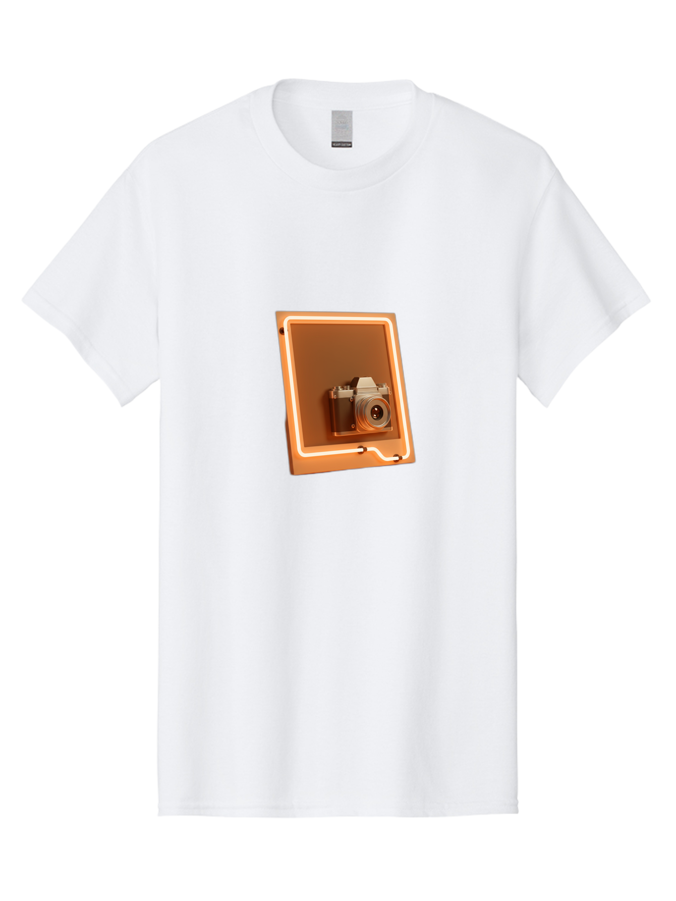 Camera-On-Tablet Men'S Graphic Tee, 100% Cotton, Comfortable Casual Summer Wear, Machine Washable, Digital Camera On Screen, Neon Light, Orange Glow, Camera Lens, Modern Technology, Photography, Digital Display, Futuristic Design Bae372