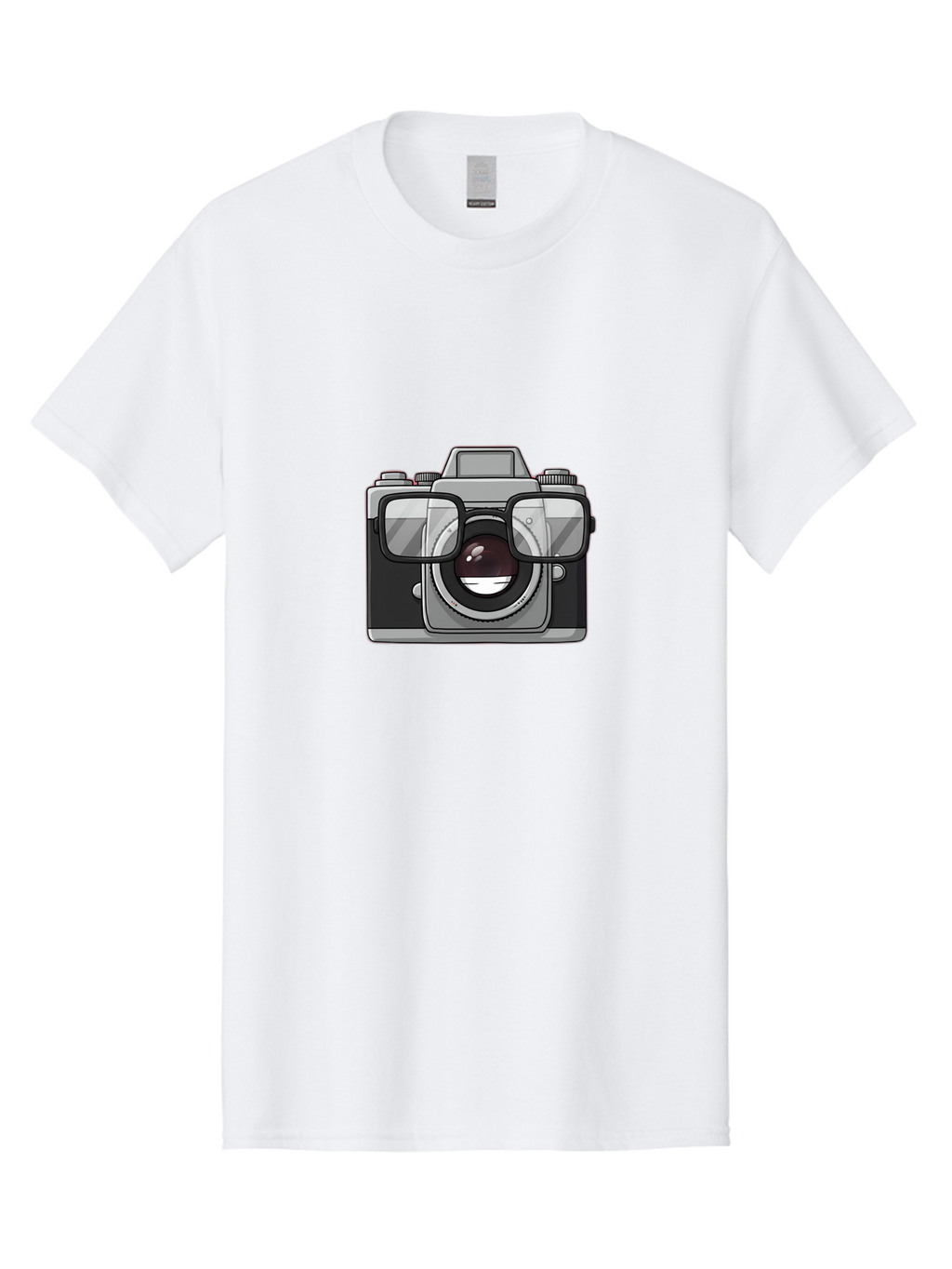 Camera-With-Glasses-1 Men'S Graphic Tee, 100% Cotton, Comfortable Casual Summer Wear, Machine Washable, Camera Wearing Glasses, Digital Art, Photography Equipment, Nerd Camera, Camera Illustration, Photography Humor, Geeky Camera, Bae374