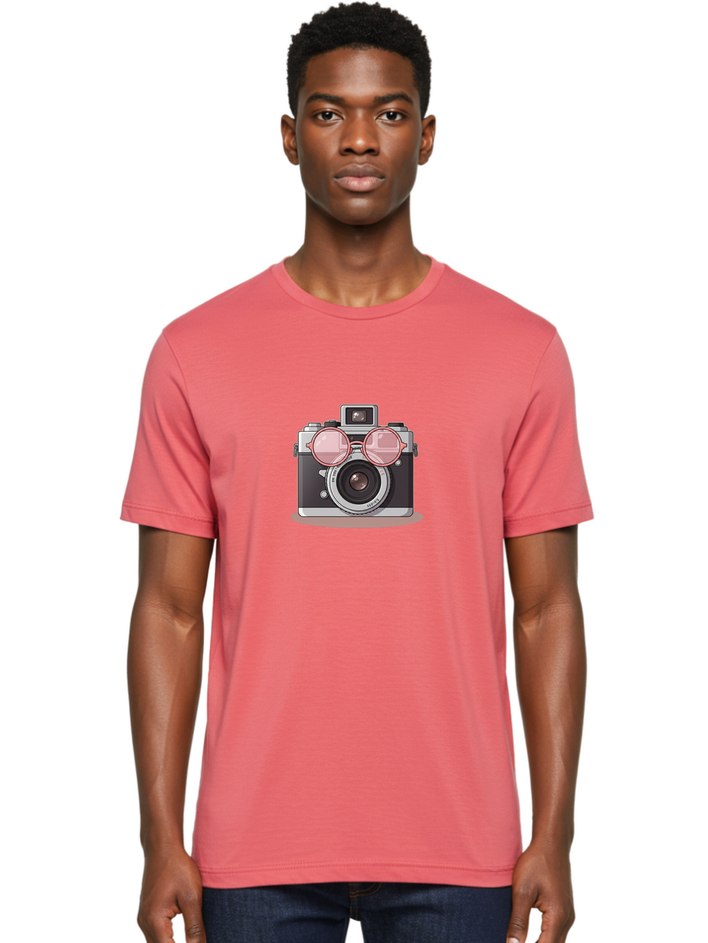 Camera-With-Glasses-2 Men'S Graphic Tee, 100% Cotton, Comfortable Casual Summer Wear, Machine Washable, Vintage Camera, Retro Photography, Cool Glasses, Lens Reflection, Classic Design, Camera Accessories, Stylish Photography Equipment, Bae375
