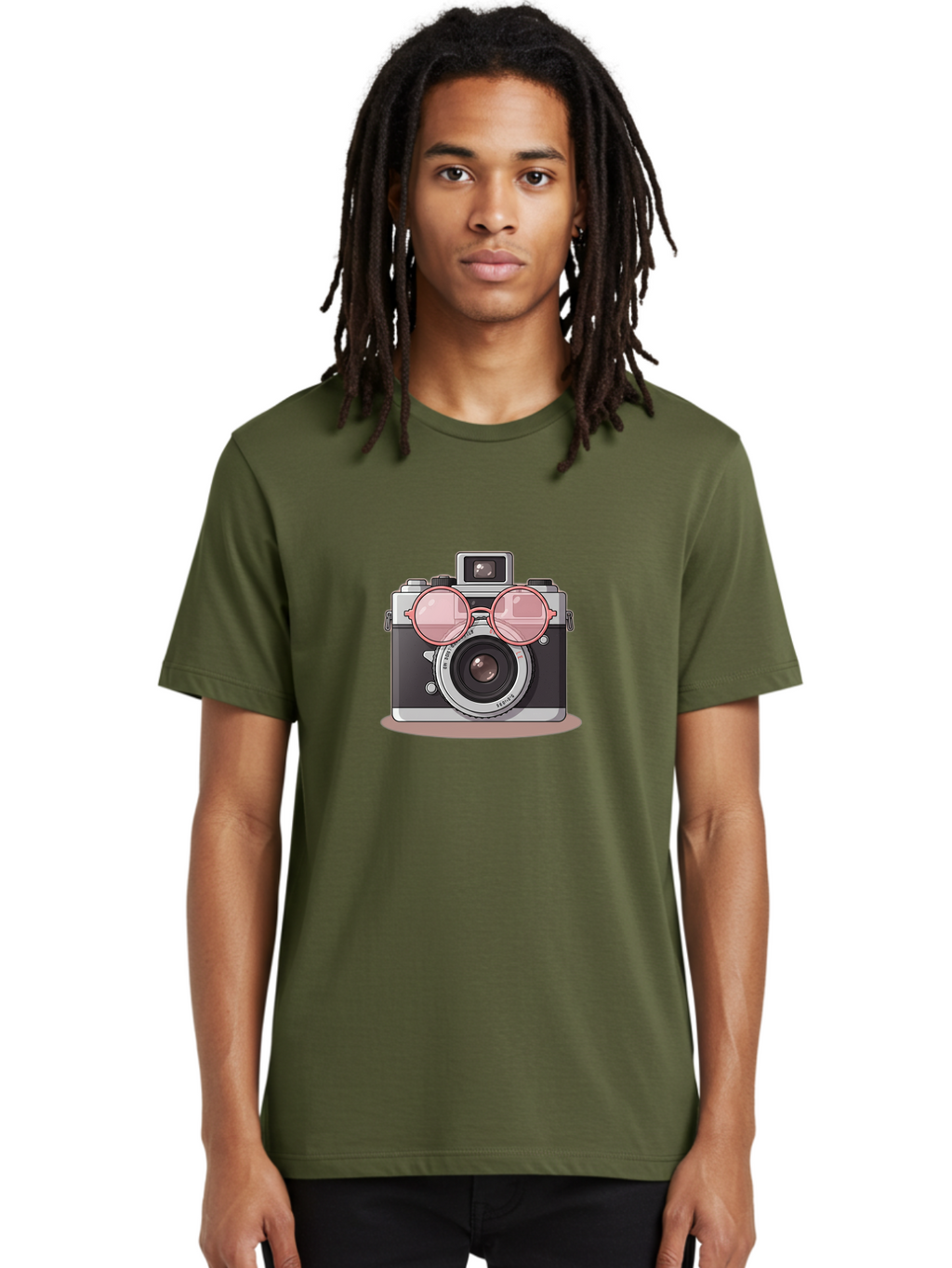Camera-With-Glasses-2 Men'S Graphic Tee, 100% Cotton, Comfortable Casual Summer Wear, Machine Washable, Vintage Camera, Retro Photography, Cool Glasses, Lens Reflection, Classic Design, Camera Accessories, Stylish Photography Equipment, Bae375
