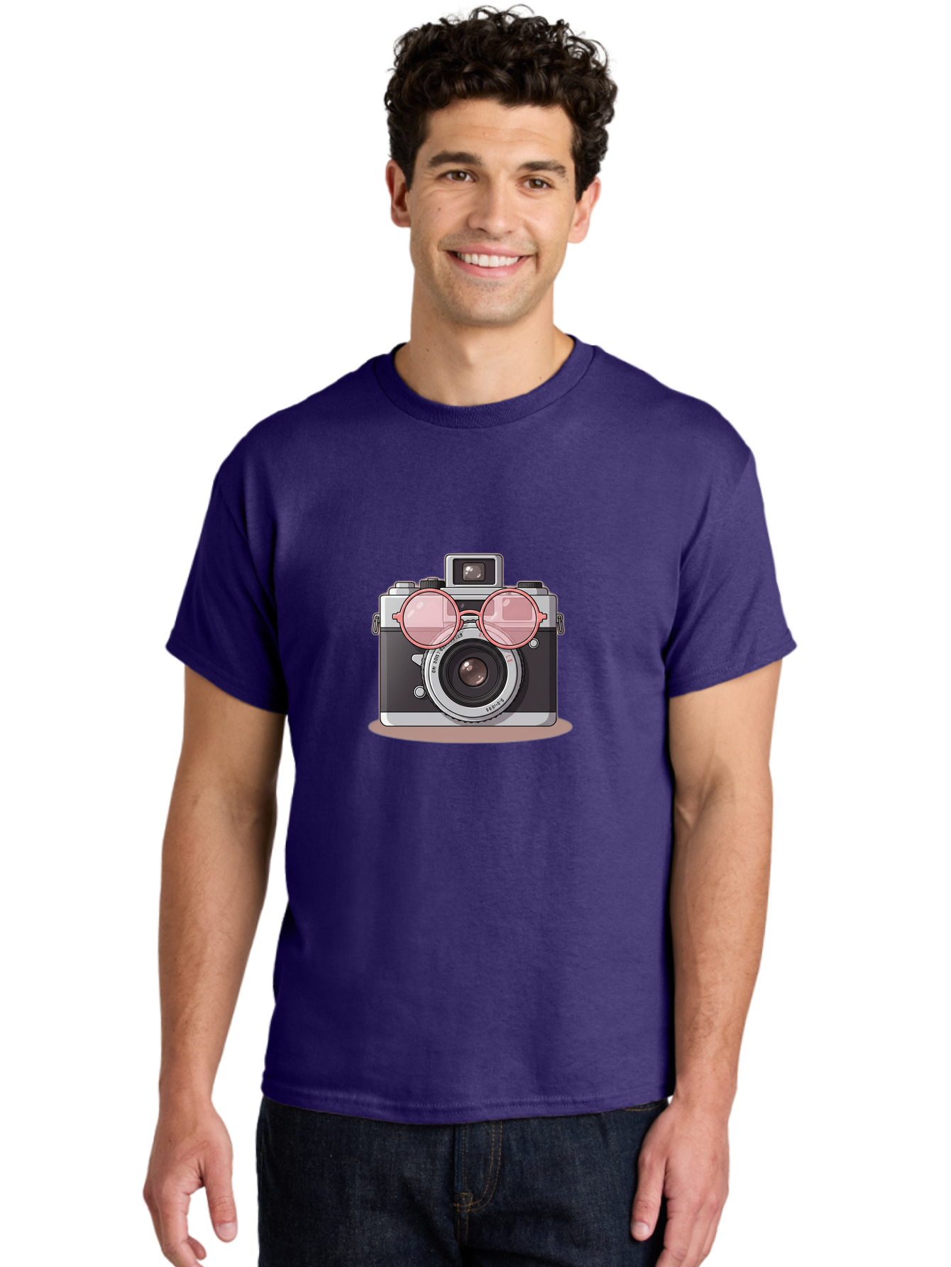 Camera-With-Glasses-2 Men'S Graphic Tee, 100% Cotton, Comfortable Casual Summer Wear, Machine Washable, Vintage Camera, Retro Photography, Cool Glasses, Lens Reflection, Classic Design, Camera Accessories, Stylish Photography Equipment, Bae375