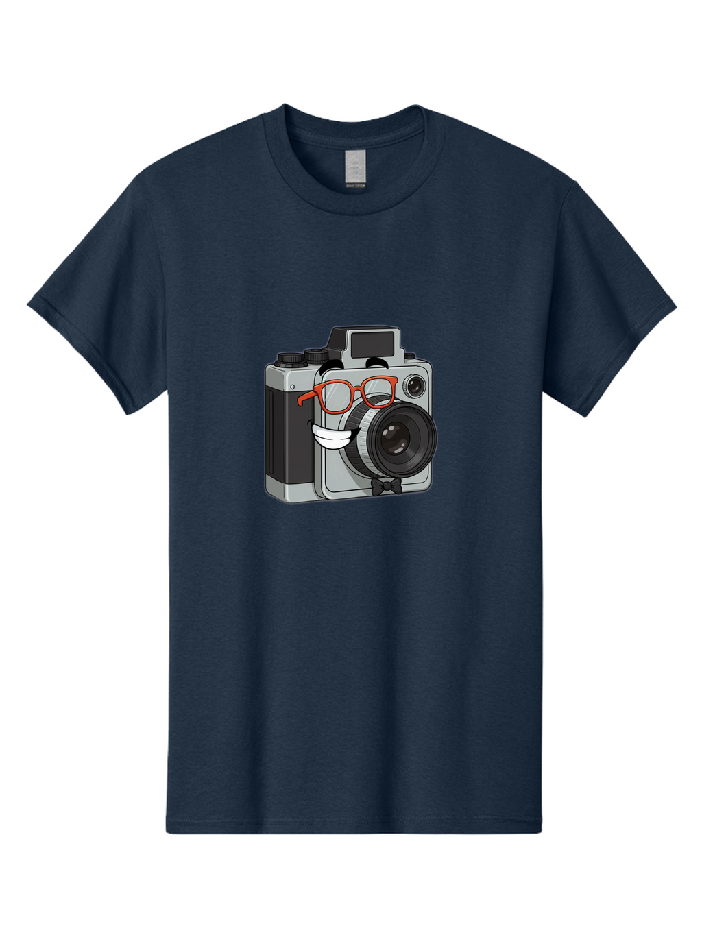 Camera-With-Glasses Men'S Graphic Tee, 100% Cotton, Comfortable Casual Summer Wear, Machine Washable, Cartoon Camera, Vintage Photography, Glasses And Bow Tie, Retro Style, Digital Art, Funny Characters, Creative Concepts, Artistic Expression, Bae376