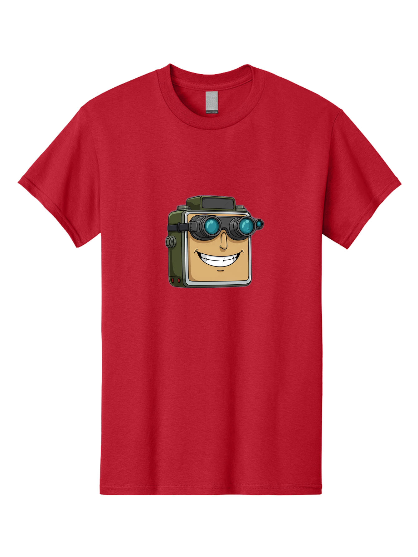 Camera-With-Goggles Men'S Graphic Tee, 100% Cotton, Comfortable Casual Summer Wear, Machine Washable, Cartoon Camera, Smiling Camera, Goggles On Camera, Futuristic Technology, Camera Character, Playful Illustration, Tech Gadget, Bae377