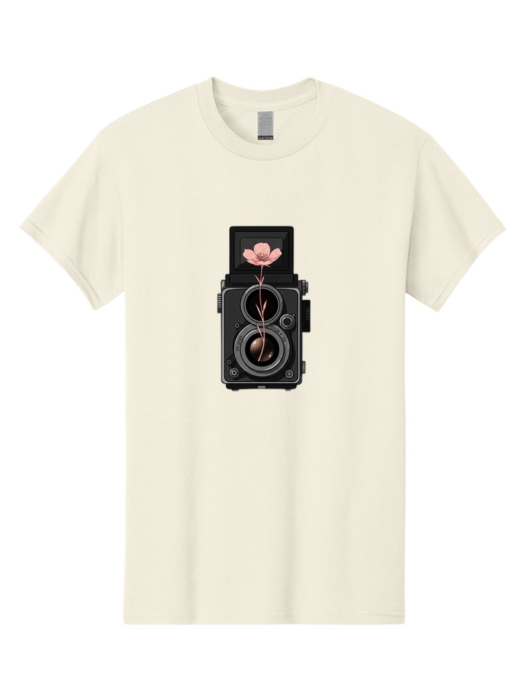 Camera-With-Pink-Flower Men'S Graphic Tee, 100% Cotton, Comfortable Casual Summer Wear, Machine Washable, Vintage Camera, Photography Equipment, Pink Flower, Hasselblad, Twin Lens Reflex, Classic Design, Photography Art, Floral Theme, Bae378