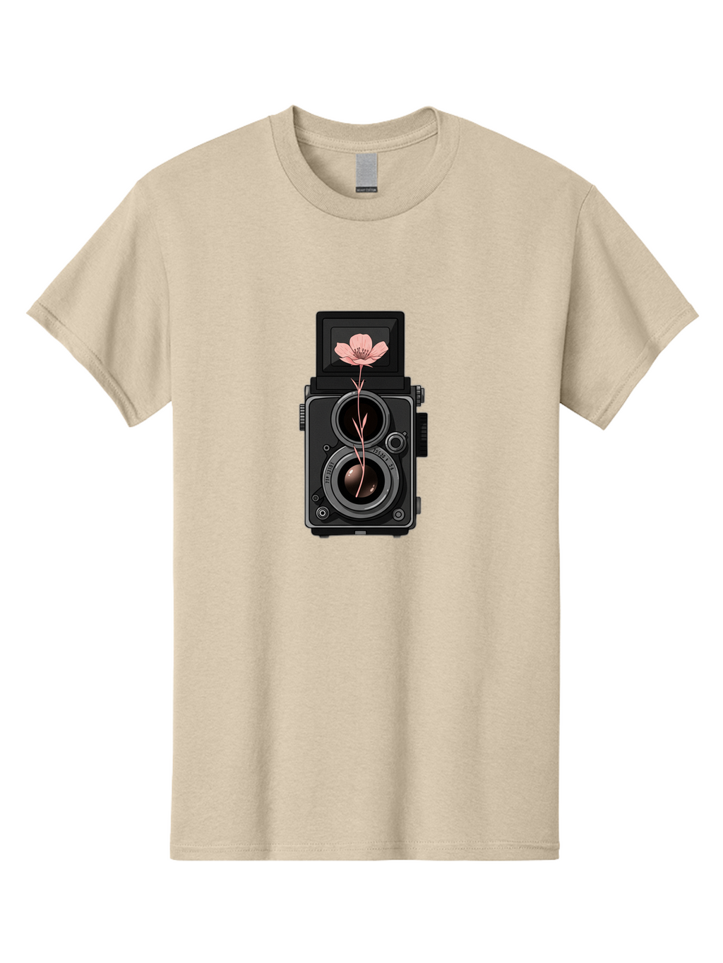 Camera-With-Pink-Flower Men'S Graphic Tee, 100% Cotton, Comfortable Casual Summer Wear, Machine Washable, Vintage Camera, Photography Equipment, Pink Flower, Hasselblad, Twin Lens Reflex, Classic Design, Photography Art, Floral Theme, Bae378