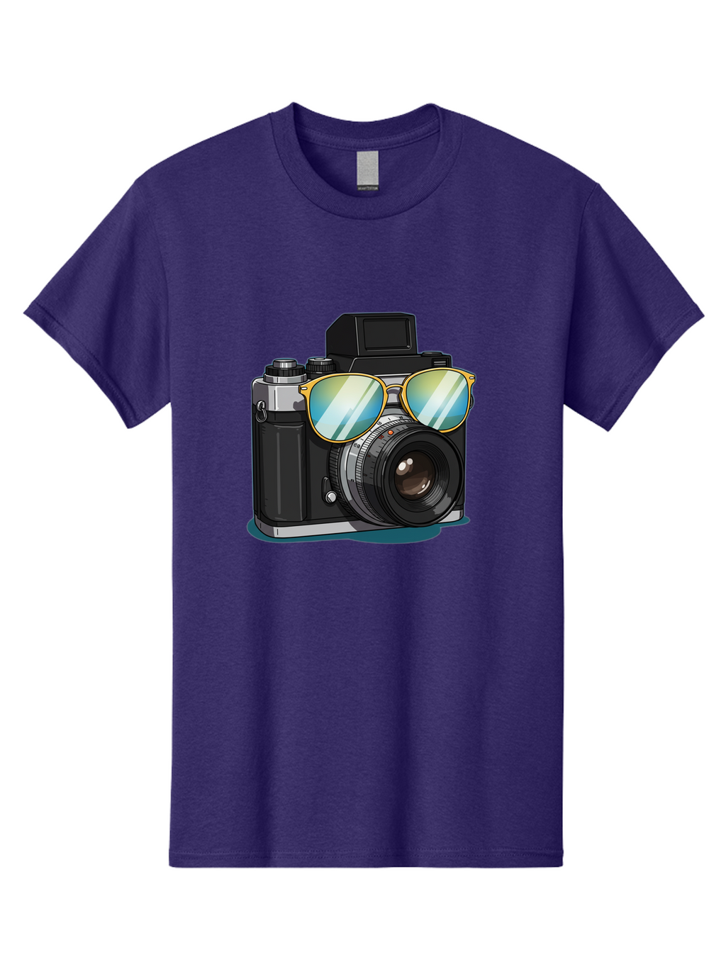 Camera-With-Sunglasses-1 Men'S Graphic Tee, 100% Cotton, Comfortable Casual Summer Wear, Machine Washable, Vintage Camera, Camera With Sunglasses, Cool Camera, Retro Photography, Stylish Accessories, Fashion Photography, Photography Equipment, Bae380