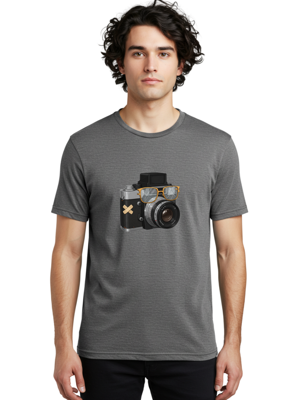 Camera-With-Sunglasses Men'S Graphic Tee, 100% Cotton, Comfortable Casual Summer Wear, Machine Washable, Vintage Camera, Camera With Sunglasses, Retro Style, Camera Accessories, Photography Equipment, Cool Camera, Hipster Camera, Bae381