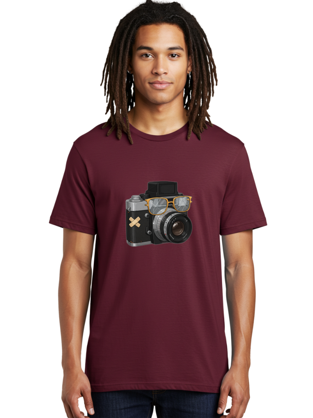 Camera-With-Sunglasses Men'S Graphic Tee, 100% Cotton, Comfortable Casual Summer Wear, Machine Washable, Vintage Camera, Camera With Sunglasses, Retro Style, Camera Accessories, Photography Equipment, Cool Camera, Hipster Camera, Bae381