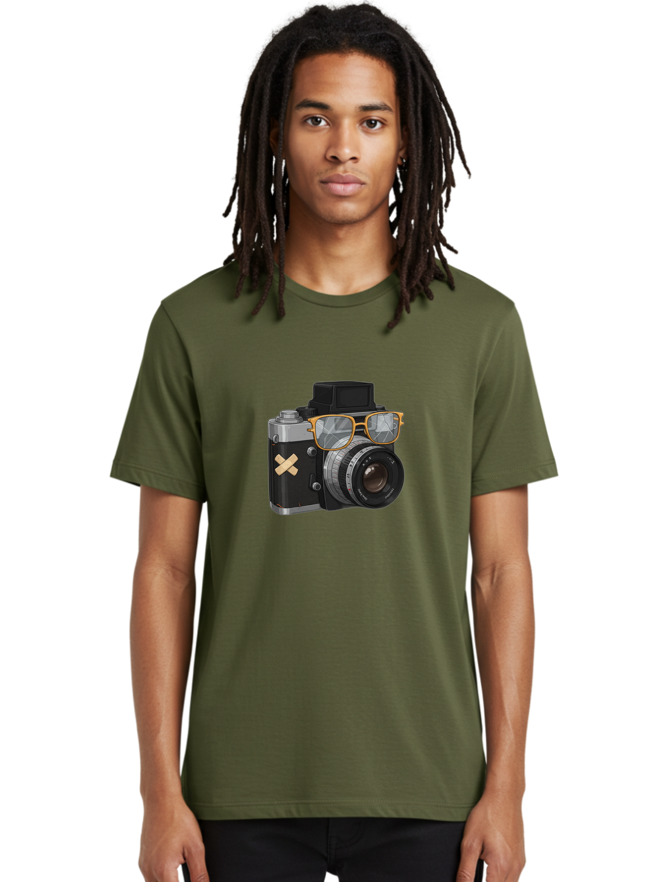 Camera-With-Sunglasses Men'S Graphic Tee, 100% Cotton, Comfortable Casual Summer Wear, Machine Washable, Vintage Camera, Camera With Sunglasses, Retro Style, Camera Accessories, Photography Equipment, Cool Camera, Hipster Camera, Bae381