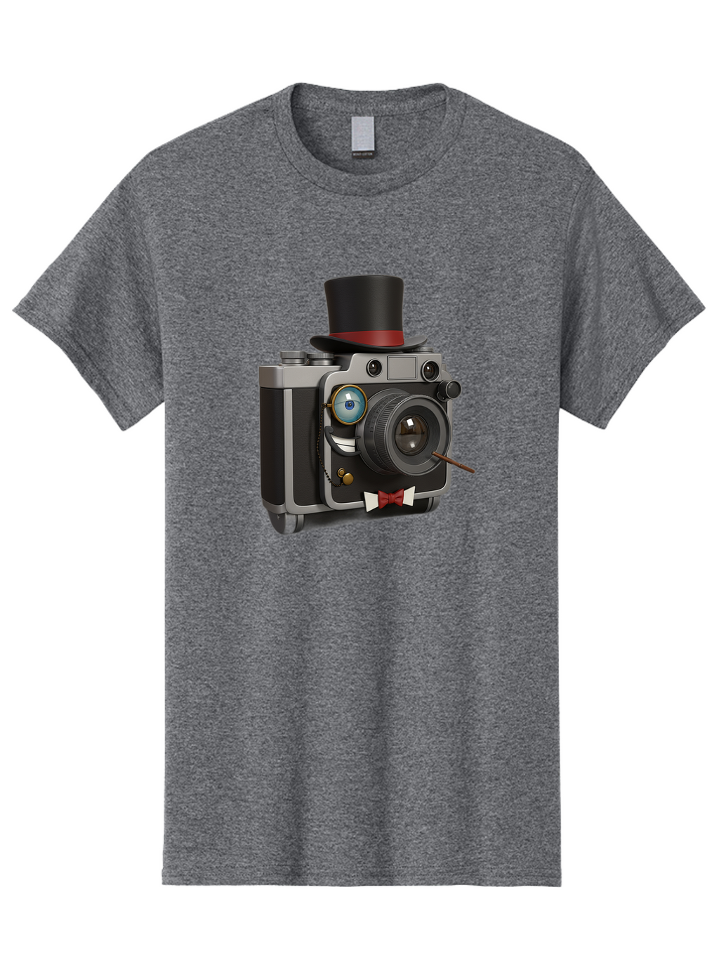 Camera-With-Top-Hat-And-Cane Men'S Graphic Tee, 100% Cotton, Comfortable Casual Summer Wear, Machine Washable, Vintage Camera, Top Hat, Bow Tie, Monocle, Sophisticated Photography, Retro Style, Gentlemanly Elegance, Classic Accessories, Bae382