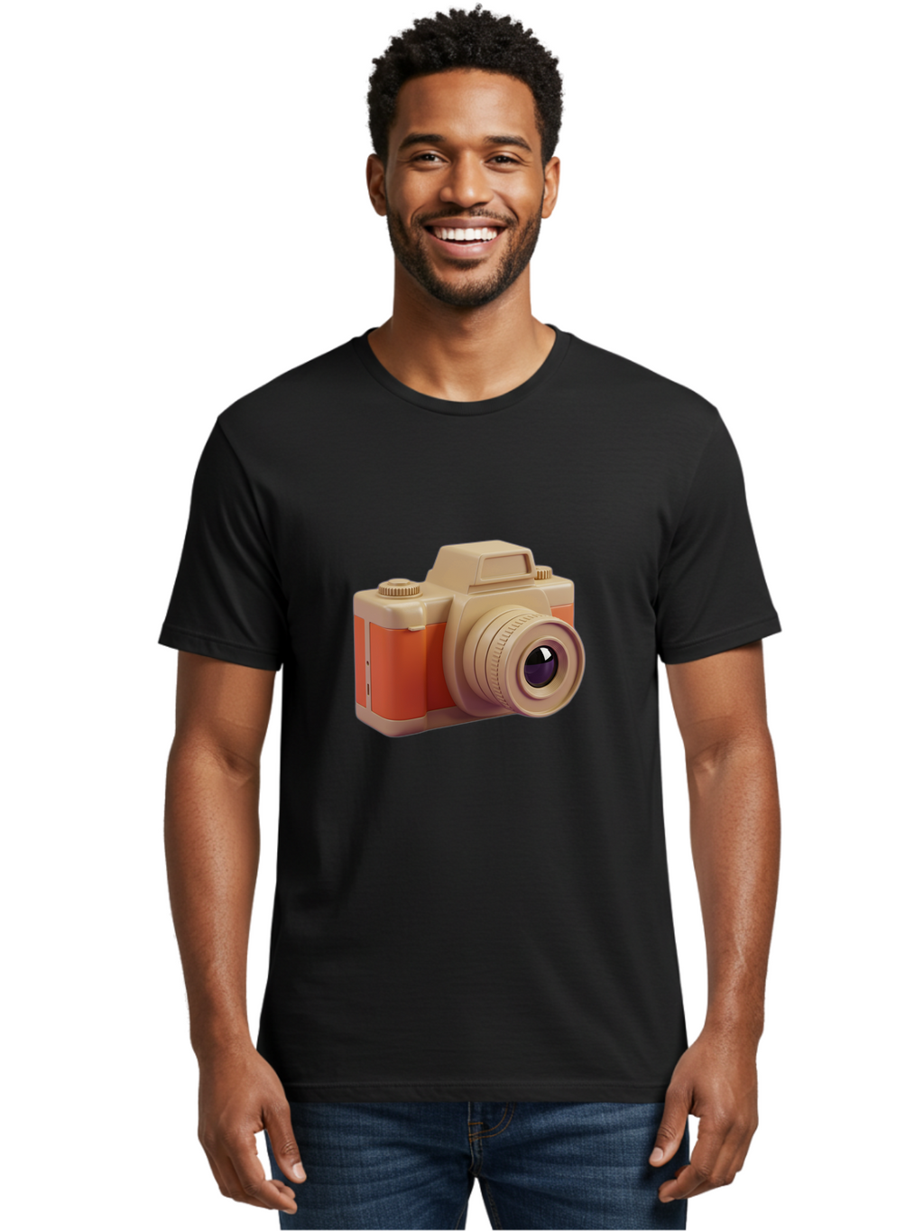 Camera Men'S Graphic Tee, 100% Cotton, Comfortable Casual Summer Wear, Machine Washable, Digital Camera, Photography Equipment, Camera Lens, Vintage Camera, Retro Style, Orange And Beige Colors, 3D Illustration, Camera Design, Photography Gear Bae383