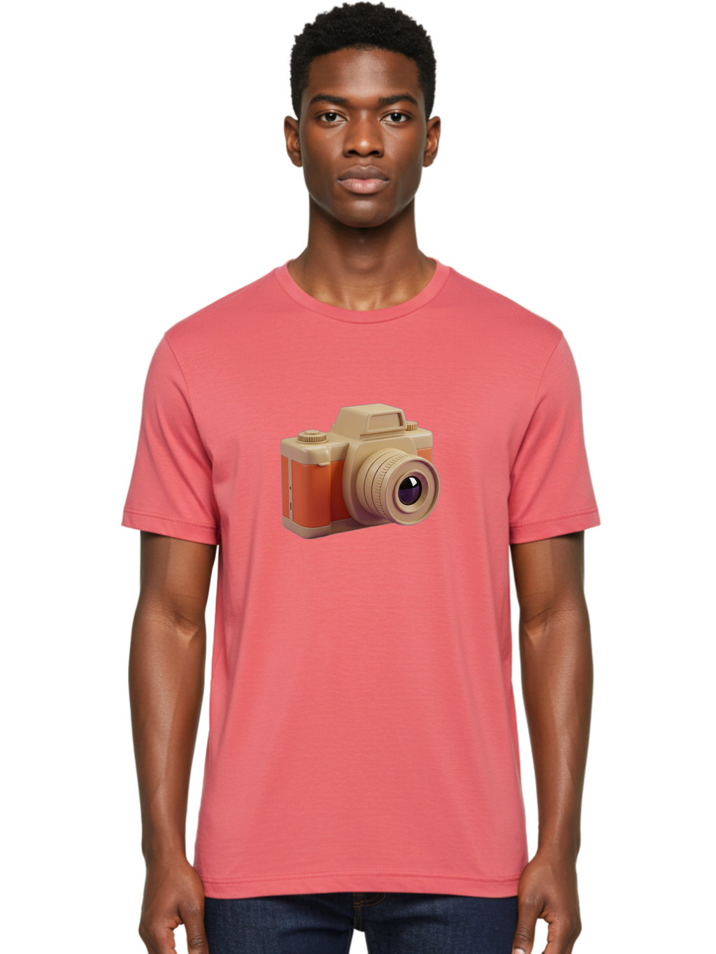 Camera Men'S Graphic Tee, 100% Cotton, Comfortable Casual Summer Wear, Machine Washable, Digital Camera, Photography Equipment, Camera Lens, Vintage Camera, Retro Style, Orange And Beige Colors, 3D Illustration, Camera Design, Photography Gear Bae383