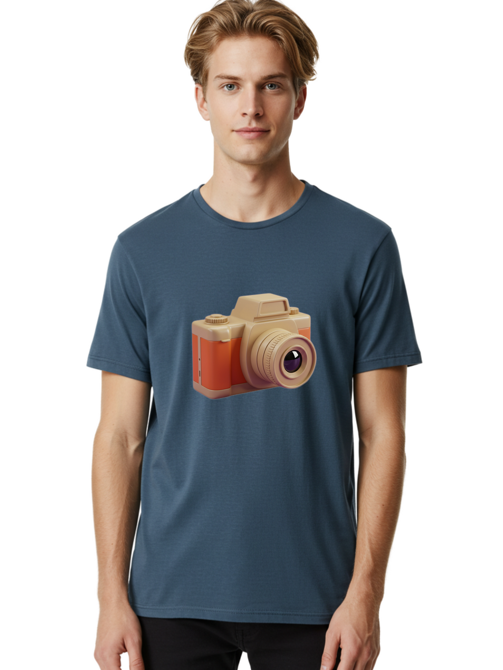 Camera Men'S Graphic Tee, 100% Cotton, Comfortable Casual Summer Wear, Machine Washable, Digital Camera, Photography Equipment, Camera Lens, Vintage Camera, Retro Style, Orange And Beige Colors, 3D Illustration, Camera Design, Photography Gear Bae383