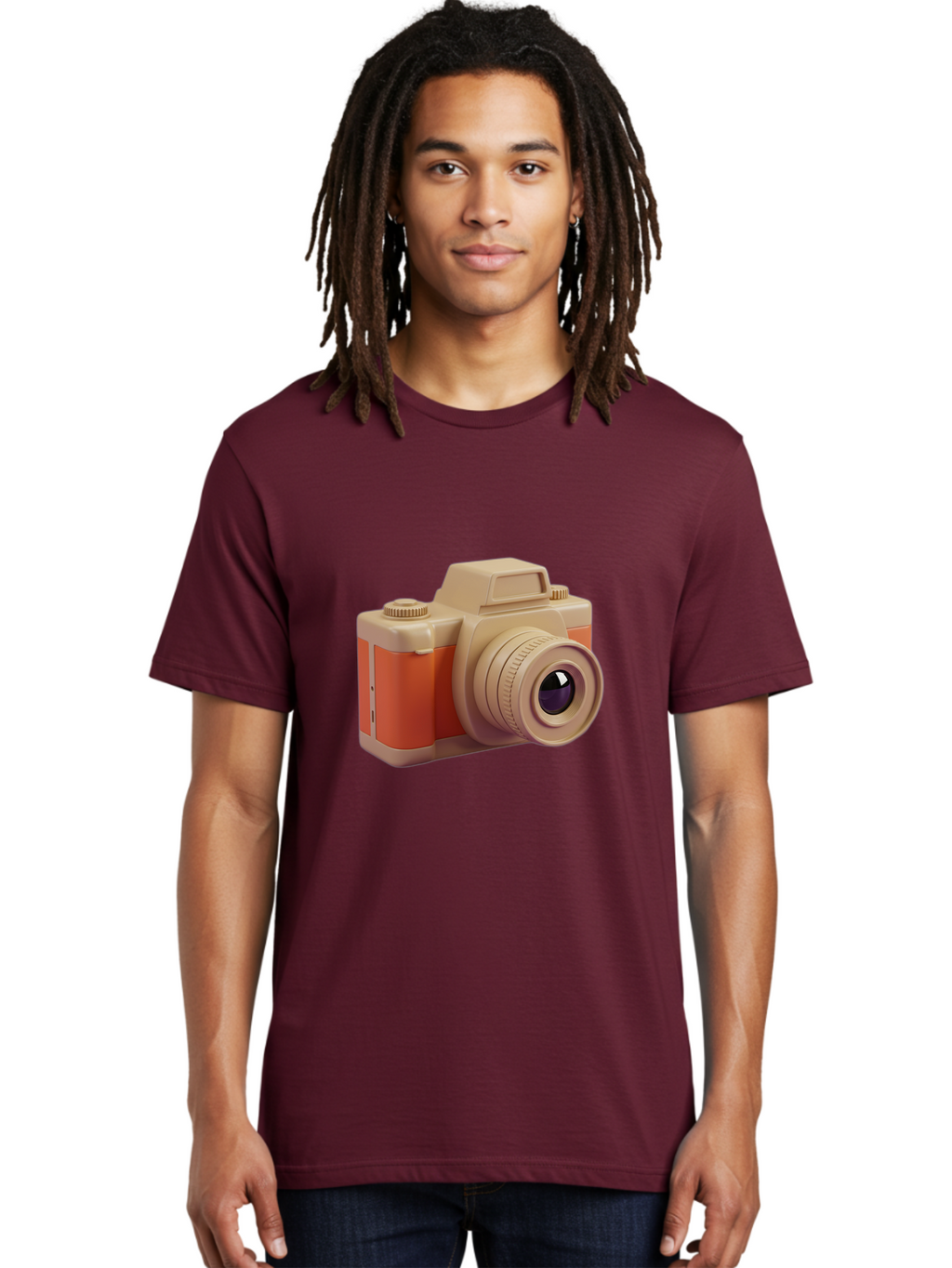 Camera Men'S Graphic Tee, 100% Cotton, Comfortable Casual Summer Wear, Machine Washable, Digital Camera, Photography Equipment, Camera Lens, Vintage Camera, Retro Style, Orange And Beige Colors, 3D Illustration, Camera Design, Photography Gear Bae383