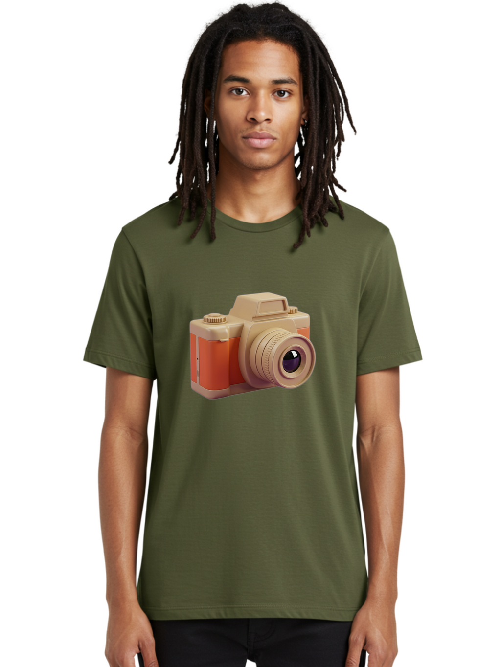 Camera Men'S Graphic Tee, 100% Cotton, Comfortable Casual Summer Wear, Machine Washable, Digital Camera, Photography Equipment, Camera Lens, Vintage Camera, Retro Style, Orange And Beige Colors, 3D Illustration, Camera Design, Photography Gear Bae383