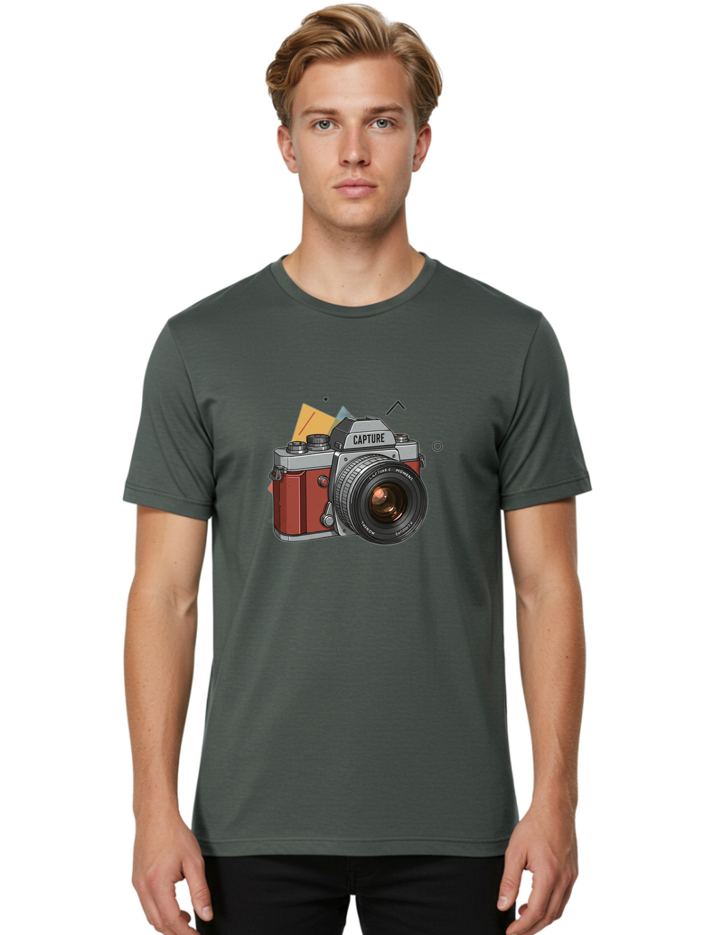 Capture-Camera Men'S Graphic Tee, 100% Cotton, Comfortable Casual Summer Wear, Machine Washable, Vintage Camera, Capture Moment, Photography Equipment, Capture The Moment, Dslr Camera, Camera Lens, Photography Accessories, Retro Camera Design, Bae384