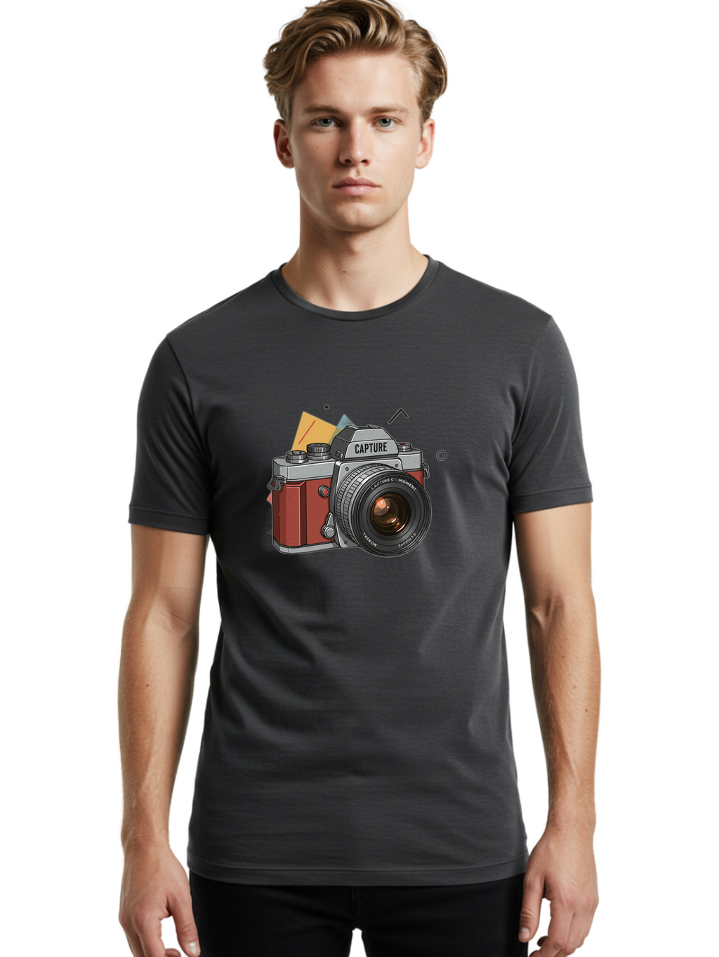 Capture-Camera Men'S Graphic Tee, 100% Cotton, Comfortable Casual Summer Wear, Machine Washable, Vintage Camera, Capture Moment, Photography Equipment, Capture The Moment, Dslr Camera, Camera Lens, Photography Accessories, Retro Camera Design, Bae384