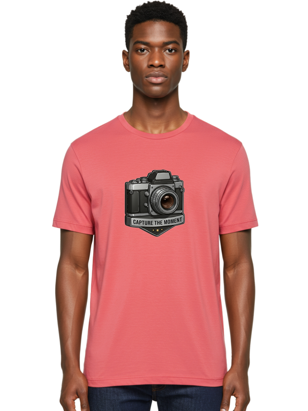 Capture-The-Moment Men'S Graphic Tee, 100% Cotton, Comfortable Casual Summer Wear, Machine Washable, Vintage Camera, Photography Equipment, Capture The Moment, Three Stars, Classic Design, Retro Style, Photography Inspiration, Camera Logo, Bae385