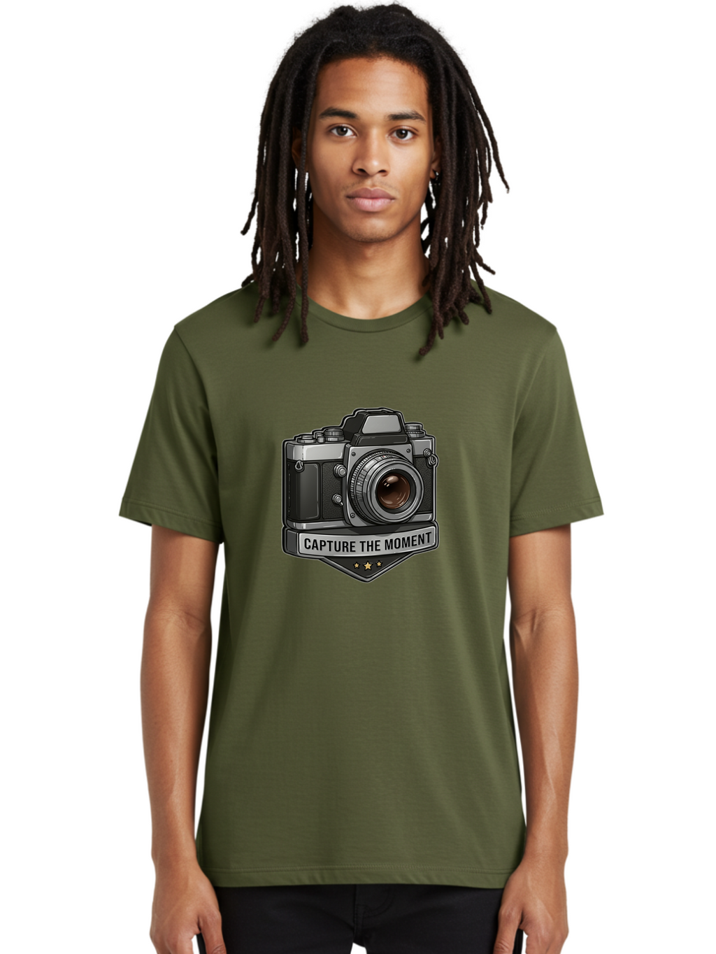 Capture-The-Moment Men'S Graphic Tee, 100% Cotton, Comfortable Casual Summer Wear, Machine Washable, Vintage Camera, Photography Equipment, Capture The Moment, Three Stars, Classic Design, Retro Style, Photography Inspiration, Camera Logo, Bae385