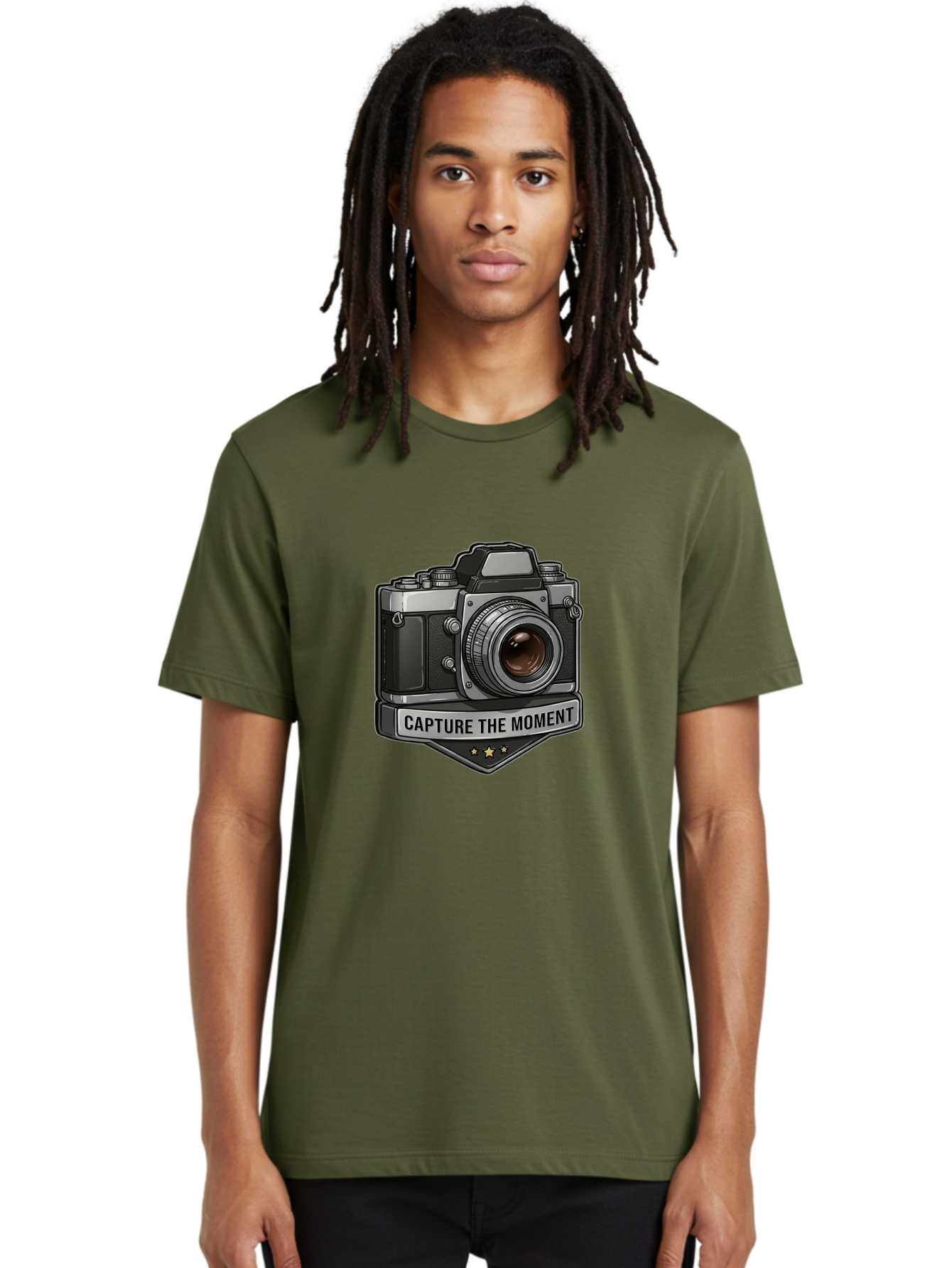 Capture-The-Moment Men'S Graphic Tee, 100% Cotton, Comfortable Casual Summer Wear, Machine Washable, Vintage Camera, Photography Equipment, Capture The Moment, Three Stars, Classic Design, Retro Style, Photography Inspiration, Camera Logo, Bae385