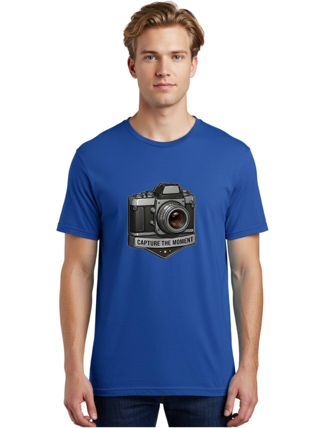 Capture-The-Moment Men'S Graphic Tee, 100% Cotton, Comfortable Casual Summer Wear, Machine Washable, Vintage Camera, Photography Equipment, Capture The Moment, Three Stars, Classic Design, Retro Style, Photography Inspiration, Camera Logo, Bae385