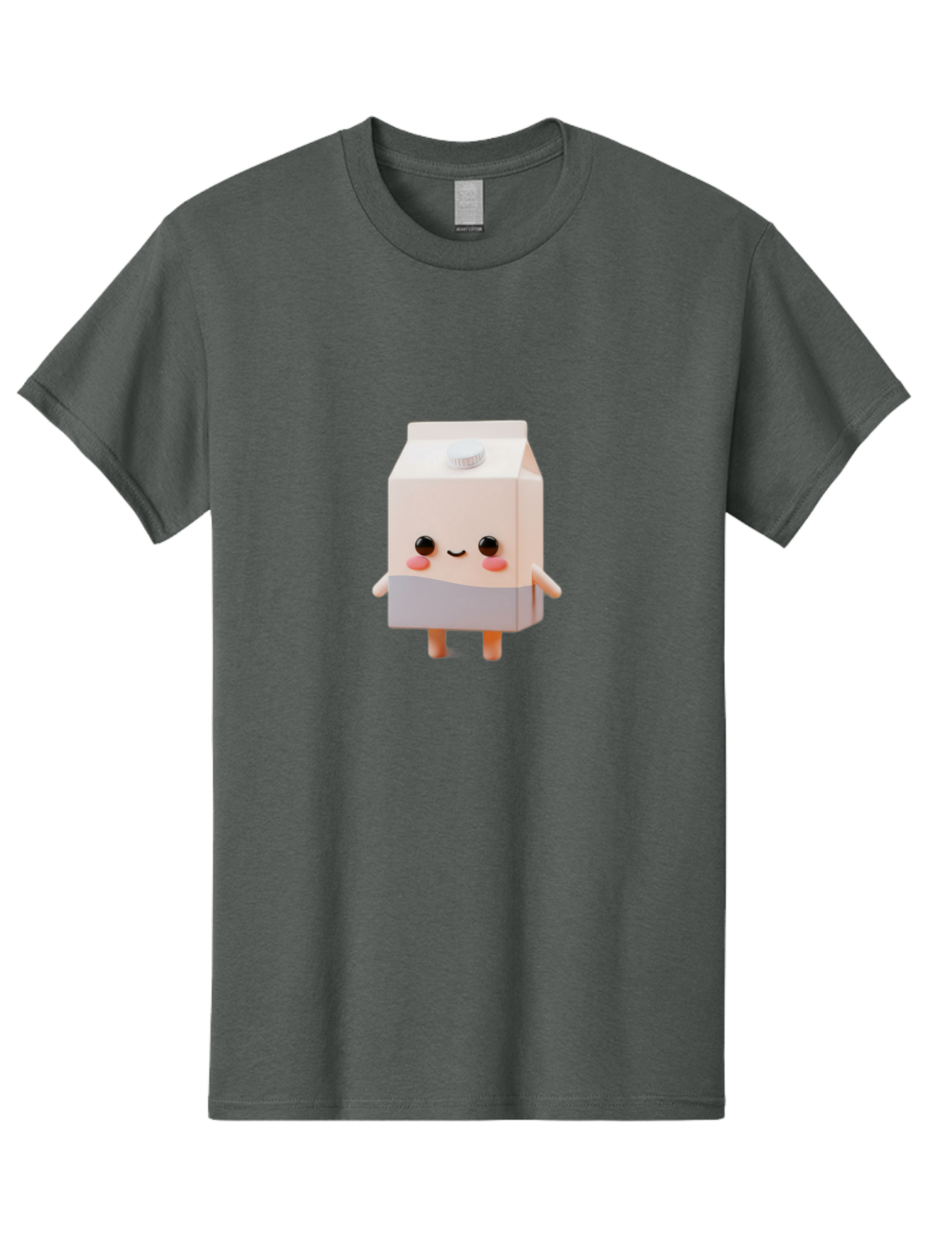 Carton-With-Face Men'S Graphic Tee, 100% Cotton, Comfortable Casual Summer Wear, Machine Washable, Cartoon Milk Carton, Cute Character, Kawaii Design, Smiling Face, Rosy Cheeks, Anthropomorphic, 3D Illustration, Dairy Product, Bae386