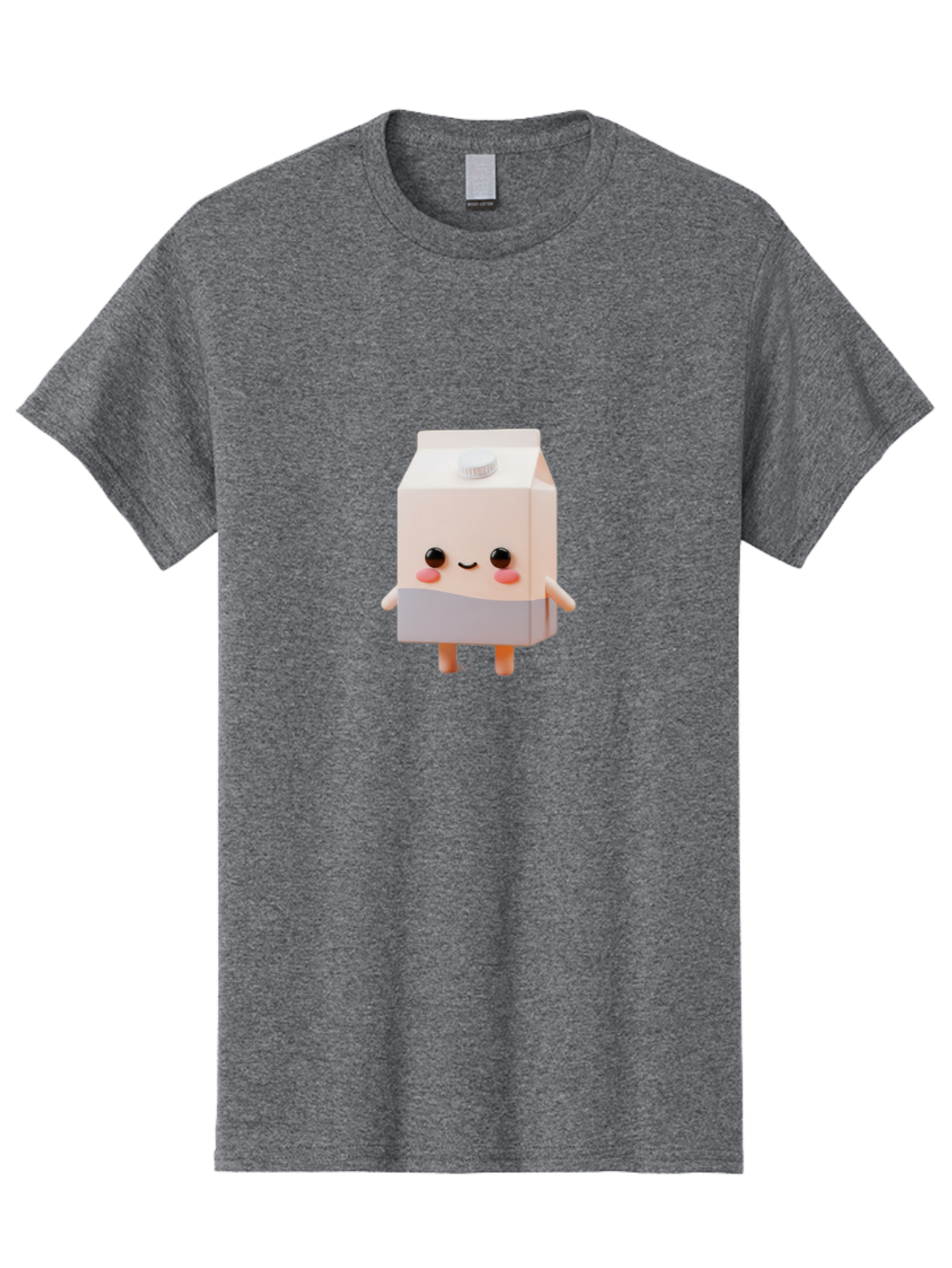 Carton-With-Face Men'S Graphic Tee, 100% Cotton, Comfortable Casual Summer Wear, Machine Washable, Cartoon Milk Carton, Cute Character, Kawaii Design, Smiling Face, Rosy Cheeks, Anthropomorphic, 3D Illustration, Dairy Product, Bae386