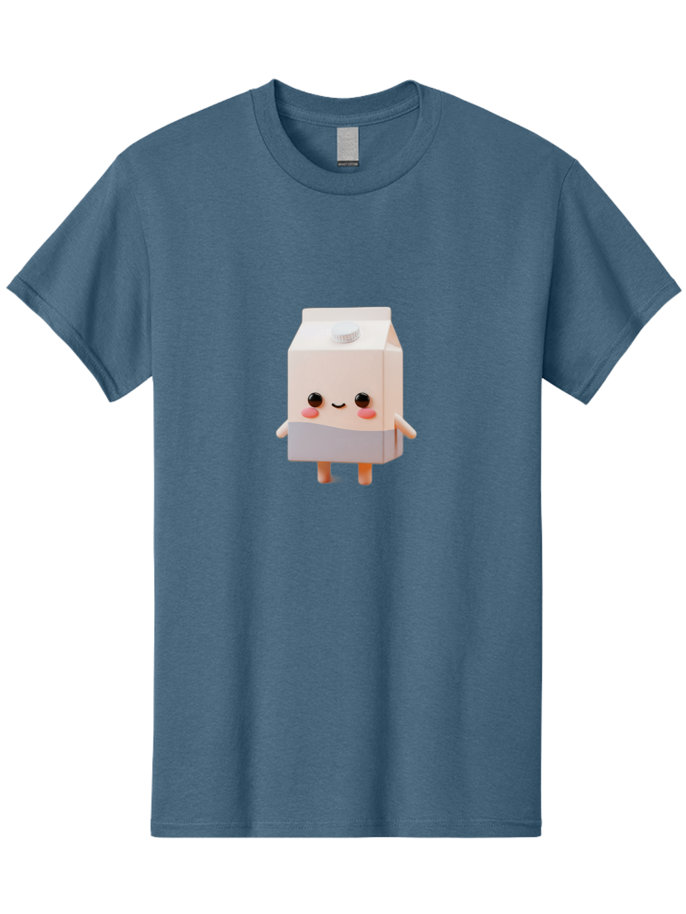 Carton-With-Face Men'S Graphic Tee, 100% Cotton, Comfortable Casual Summer Wear, Machine Washable, Cartoon Milk Carton, Cute Character, Kawaii Design, Smiling Face, Rosy Cheeks, Anthropomorphic, 3D Illustration, Dairy Product, Bae386
