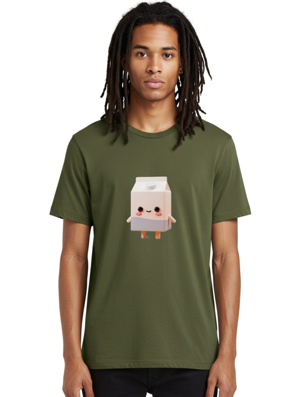 Carton-With-Face Men'S Graphic Tee, 100% Cotton, Comfortable Casual Summer Wear, Machine Washable, Cartoon Milk Carton, Cute Character, Kawaii Design, Smiling Face, Rosy Cheeks, Anthropomorphic, 3D Illustration, Dairy Product, Bae386