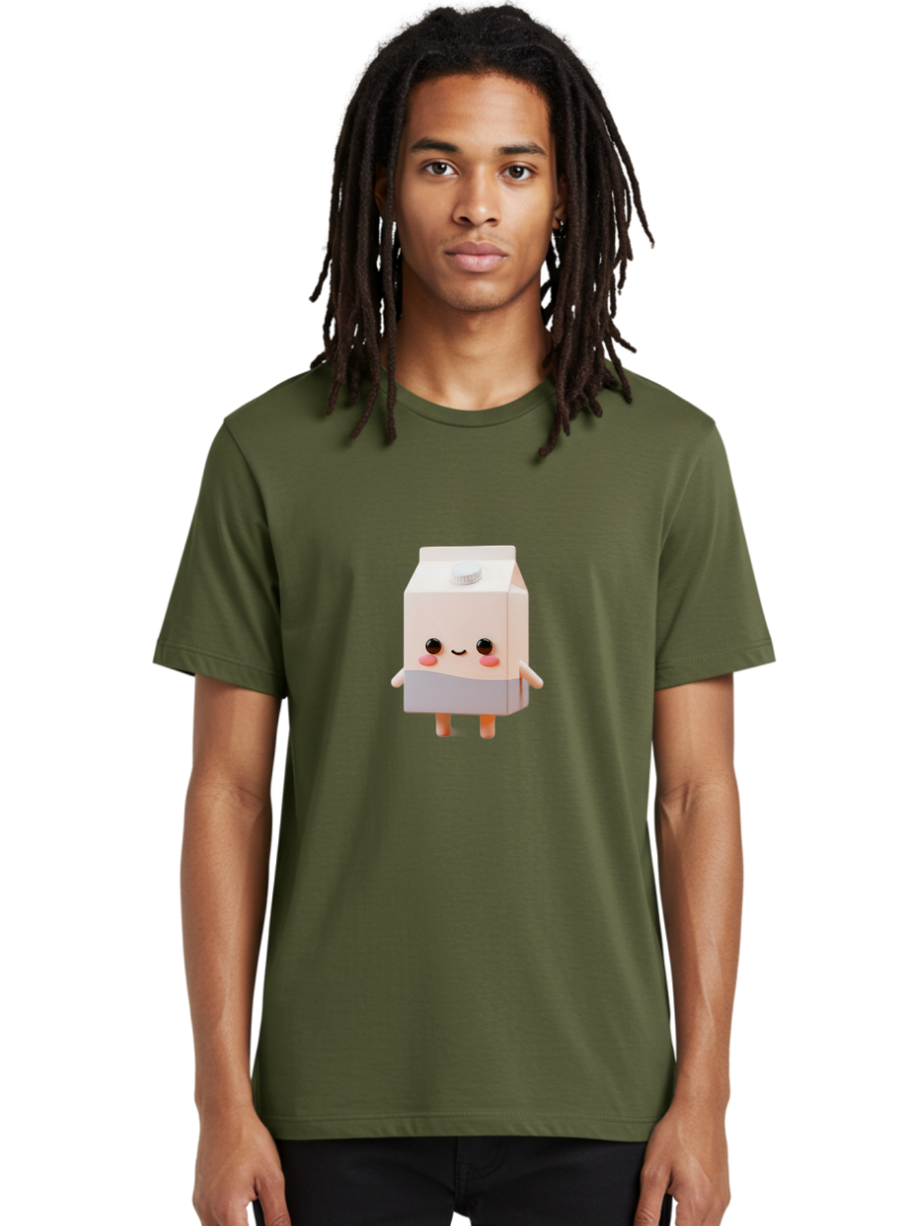 Carton-With-Face Men'S Graphic Tee, 100% Cotton, Comfortable Casual Summer Wear, Machine Washable, Cartoon Milk Carton, Cute Character, Kawaii Design, Smiling Face, Rosy Cheeks, Anthropomorphic, 3D Illustration, Dairy Product, Bae386