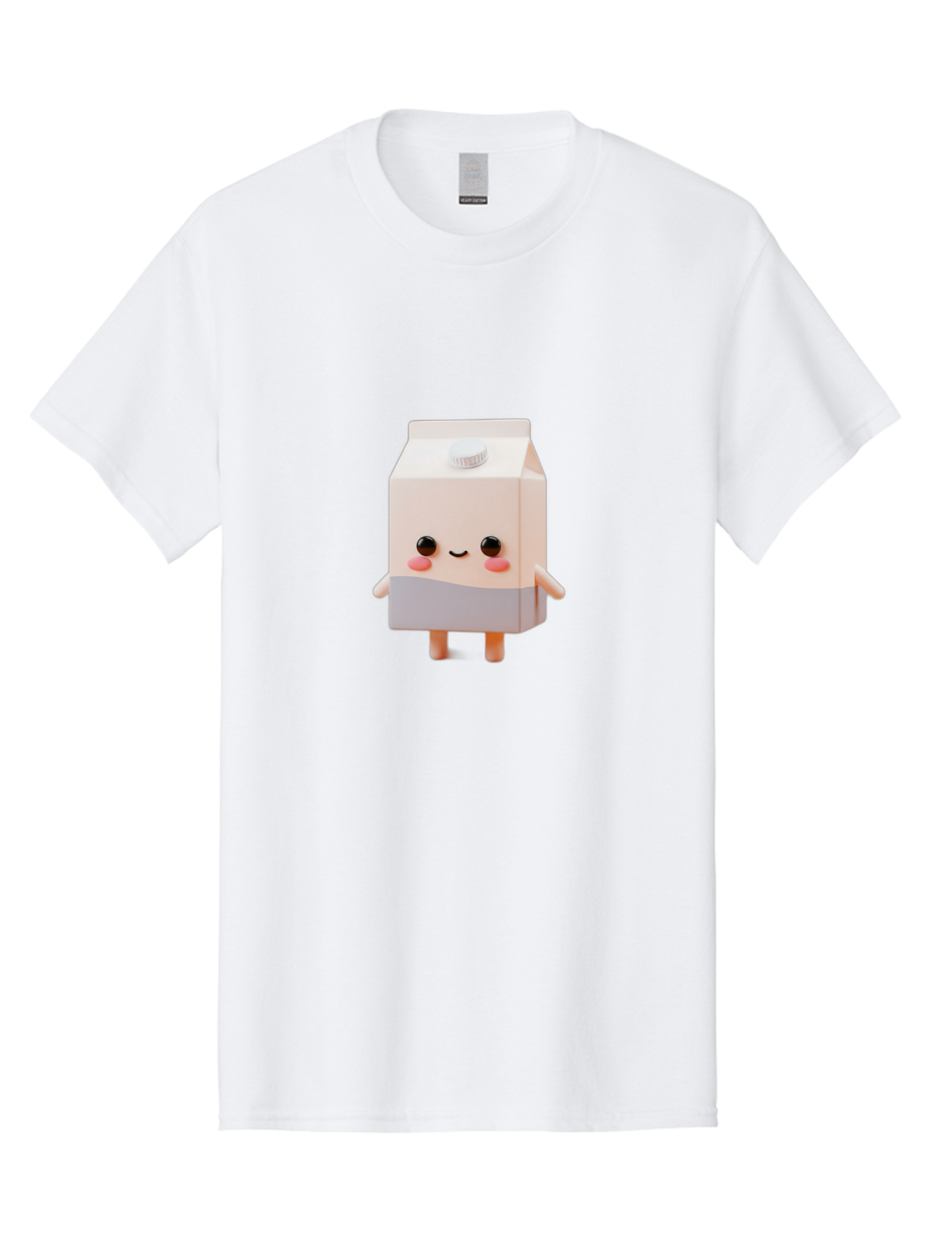 Carton-With-Face Men'S Graphic Tee, 100% Cotton, Comfortable Casual Summer Wear, Machine Washable, Cartoon Milk Carton, Cute Character, Kawaii Design, Smiling Face, Rosy Cheeks, Anthropomorphic, 3D Illustration, Dairy Product, Bae386